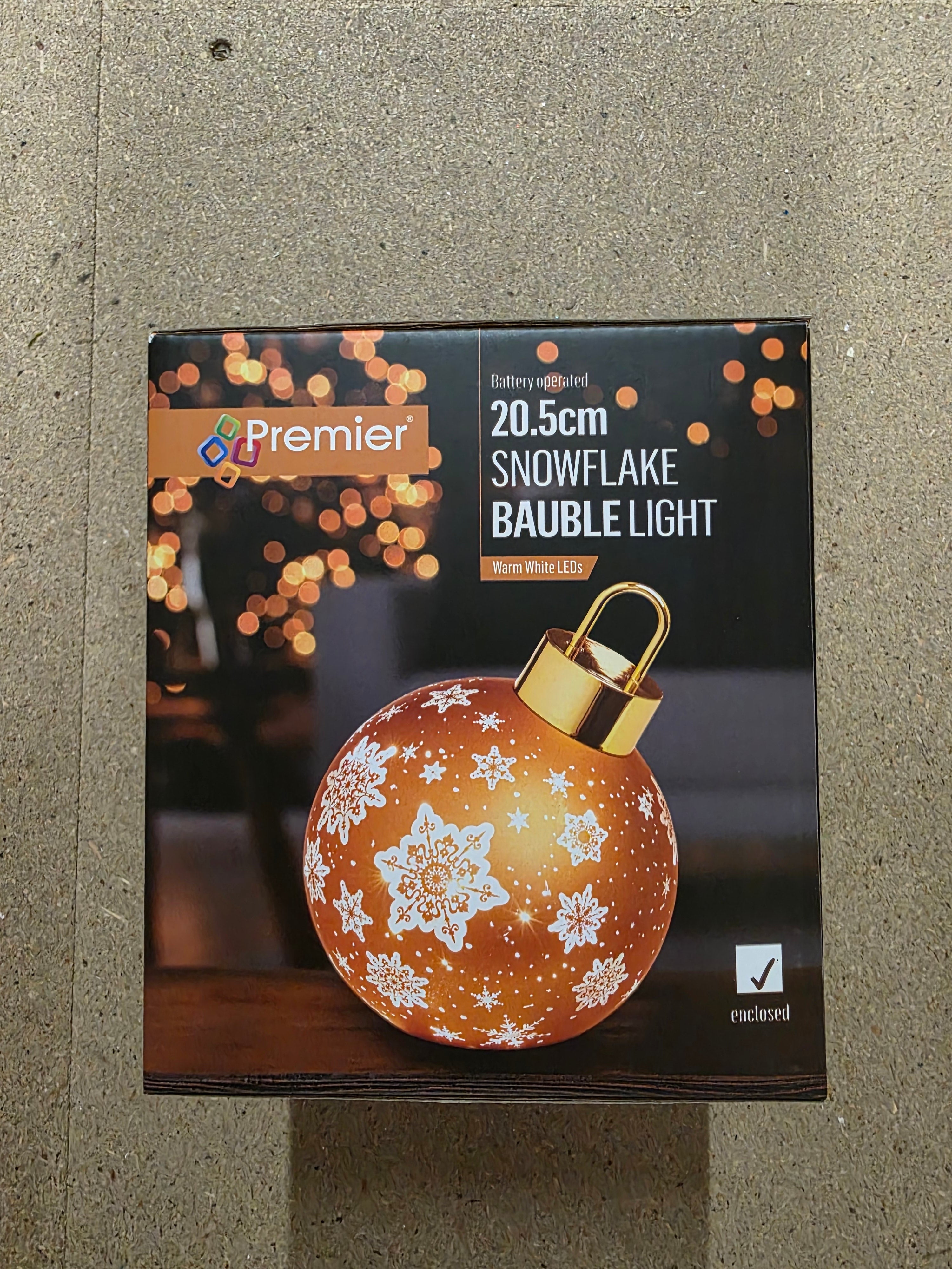 L E D Battery Bauble Table Top Gold 20cm