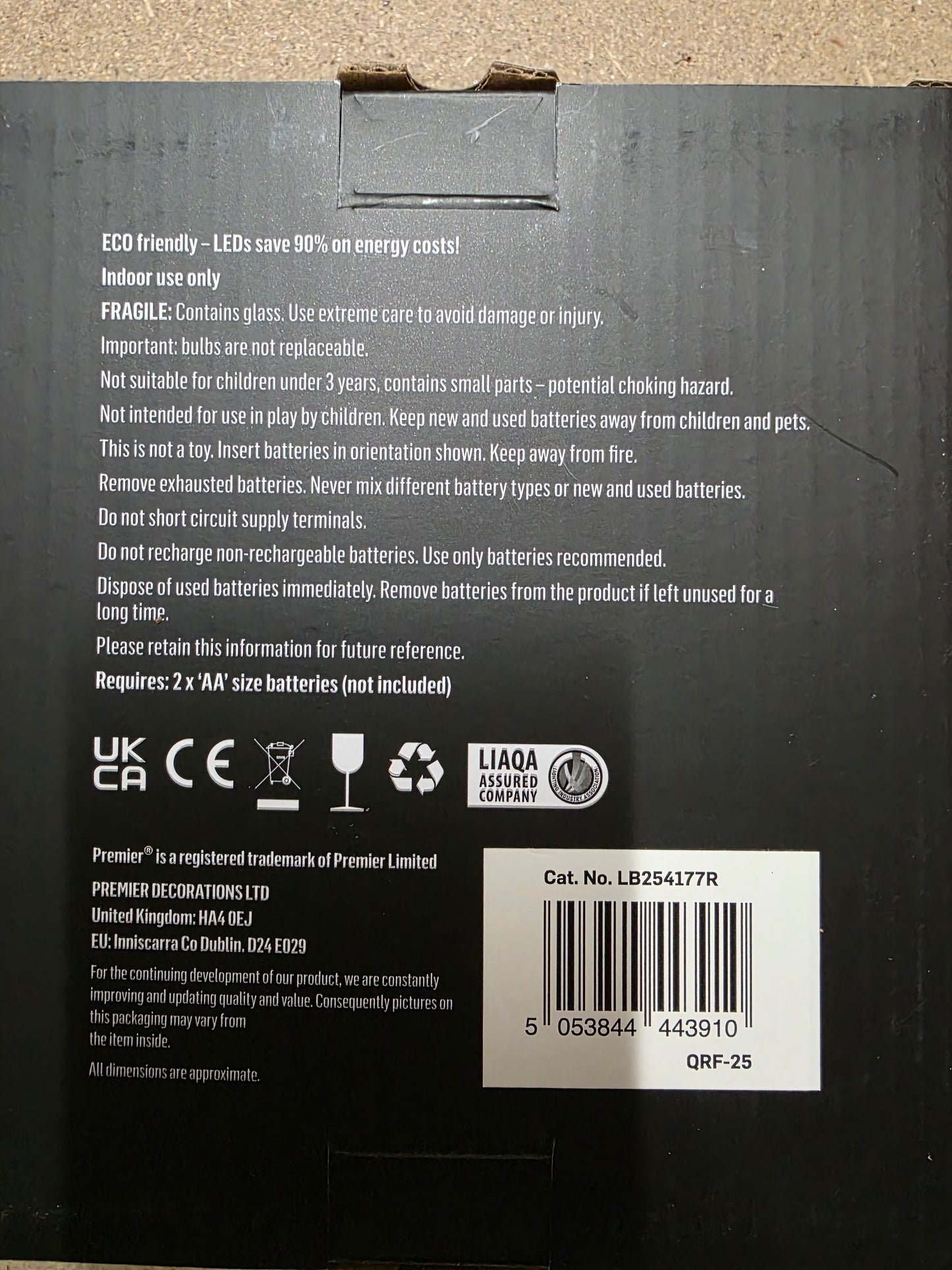 L E D Battery Bauble Table Top Red 20cm