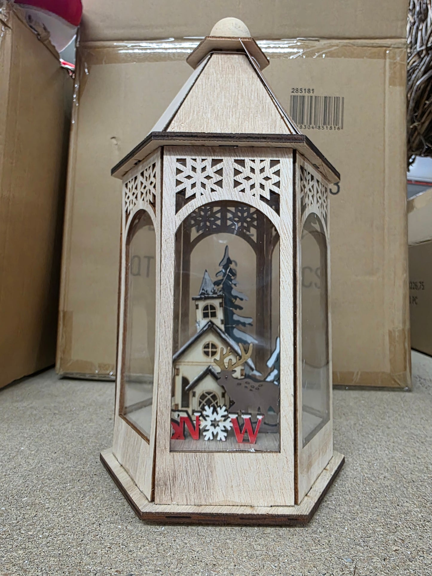 Wood Lantern L E D 30cm Natural