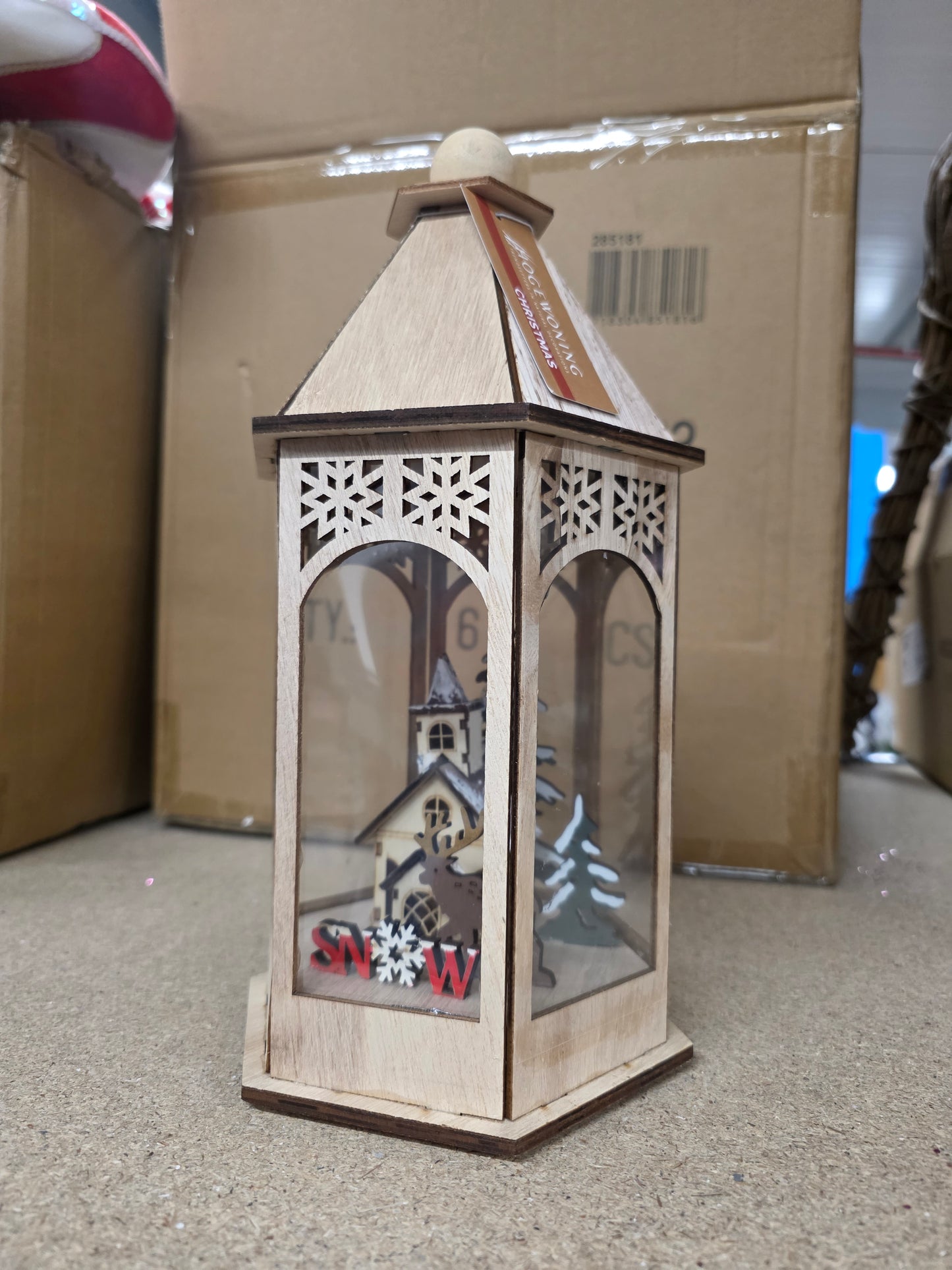 Wood Lantern L E D 30cm Natural