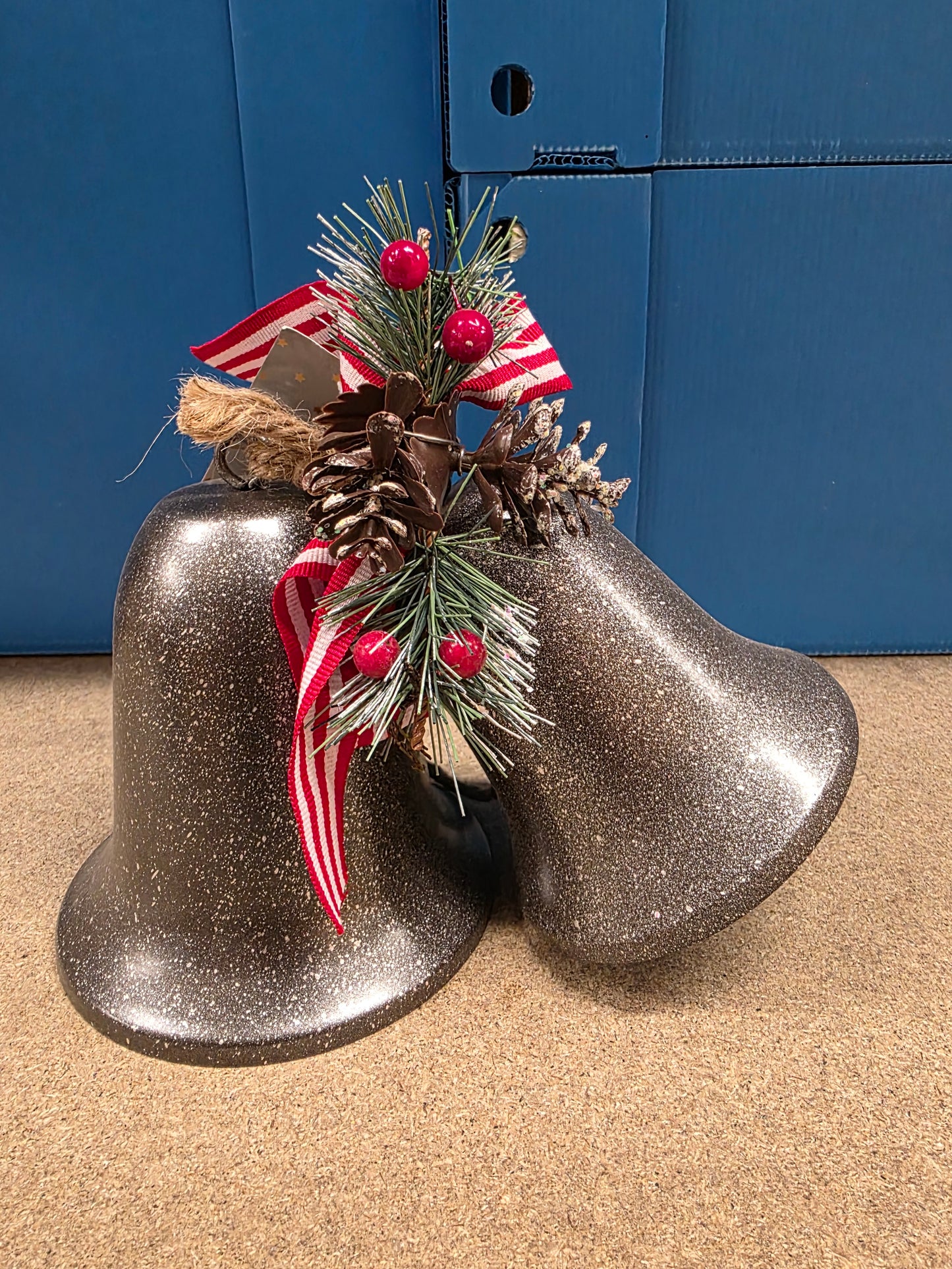 Metal Double Silver Bells 22.5cm