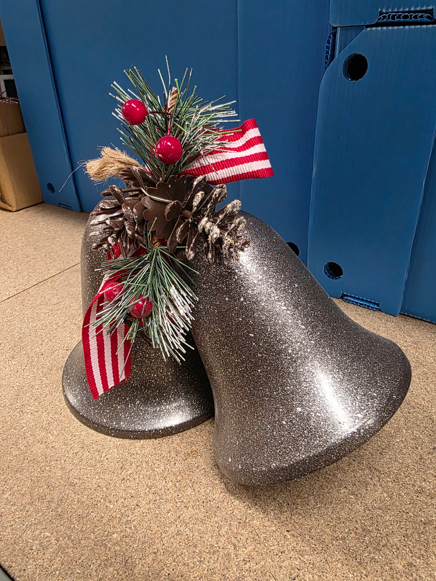 Metal Double Silver Bells 22.5cm