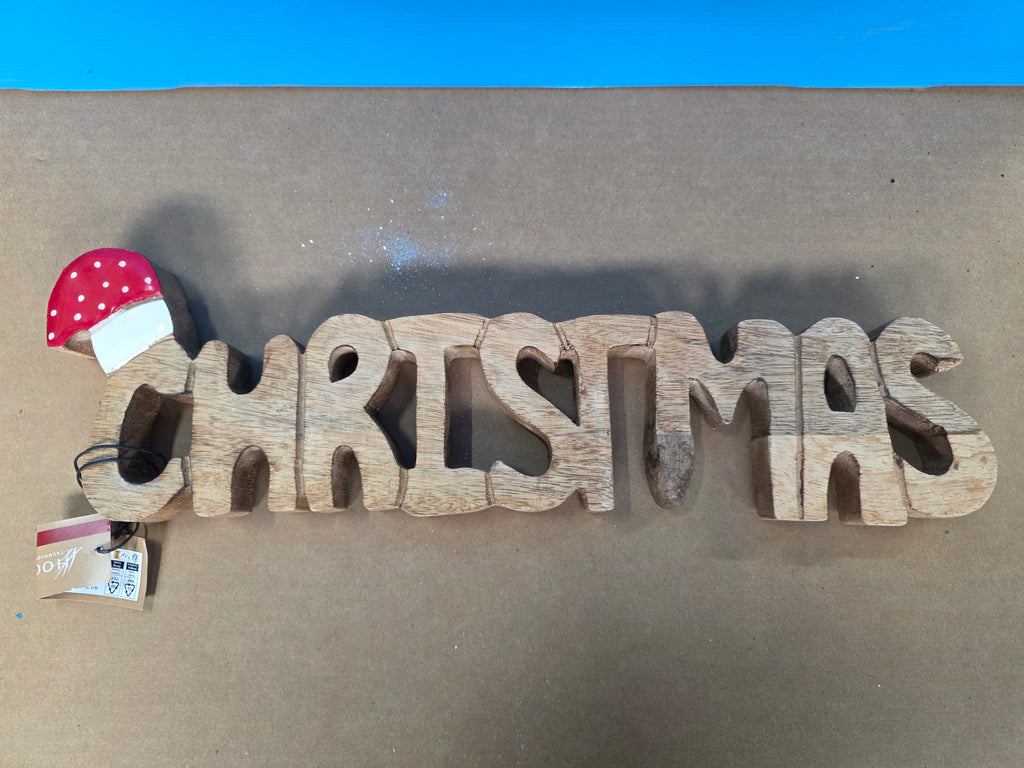 Deco Wooden Christmas 38cm Natural Red