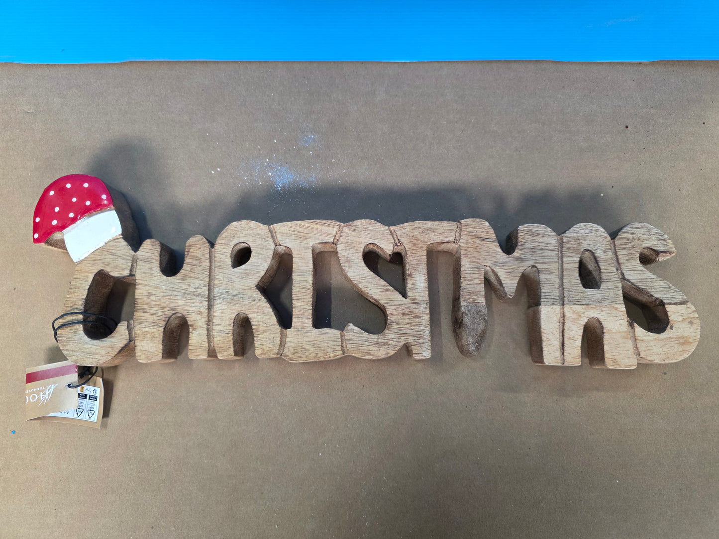 Deco Wooden Christmas 38cm Natural Red