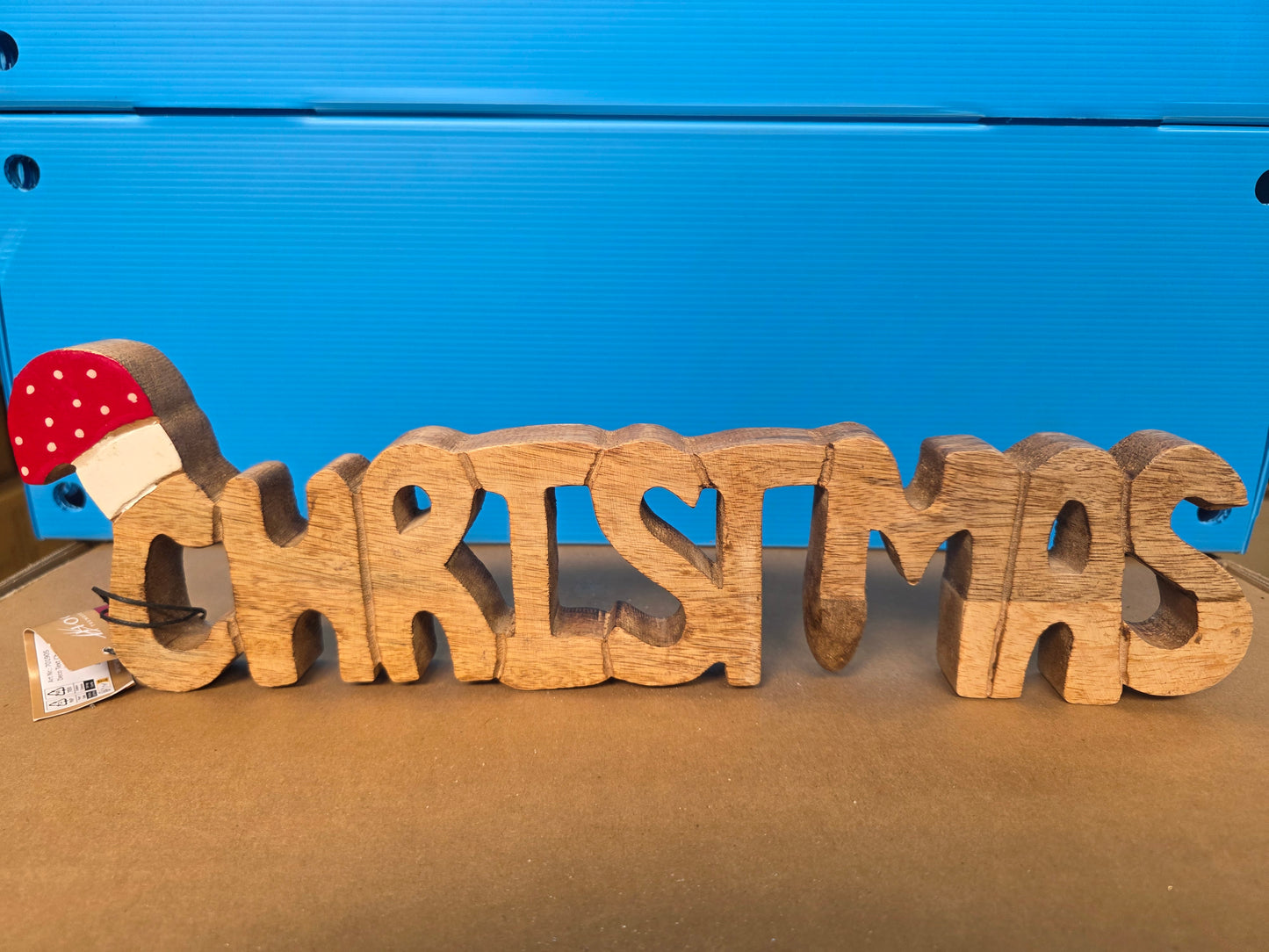 Deco Wooden Christmas 38cm Natural Red