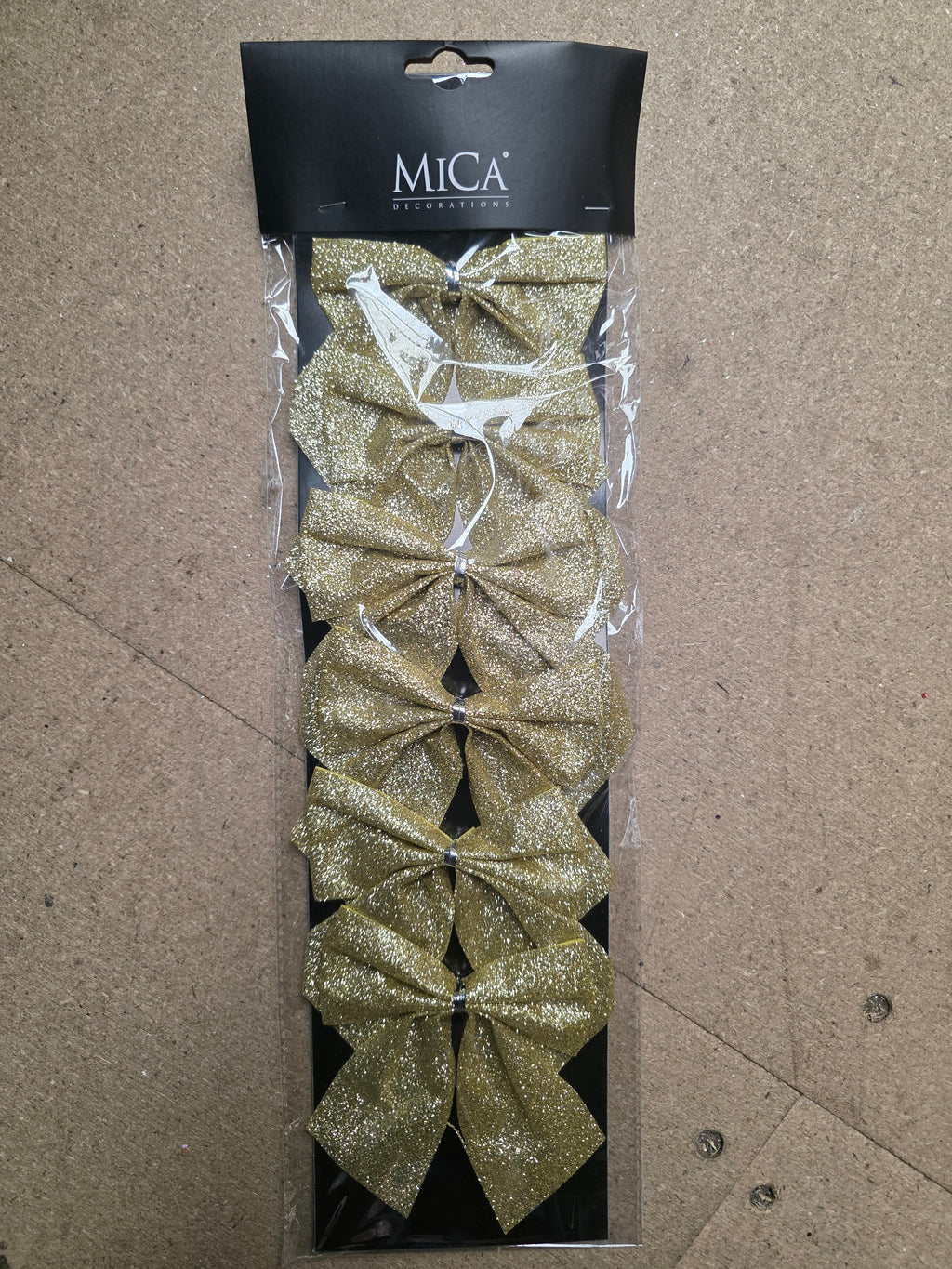 Bow Glitter Gold 10x12cm X6  (PACK OF 3)