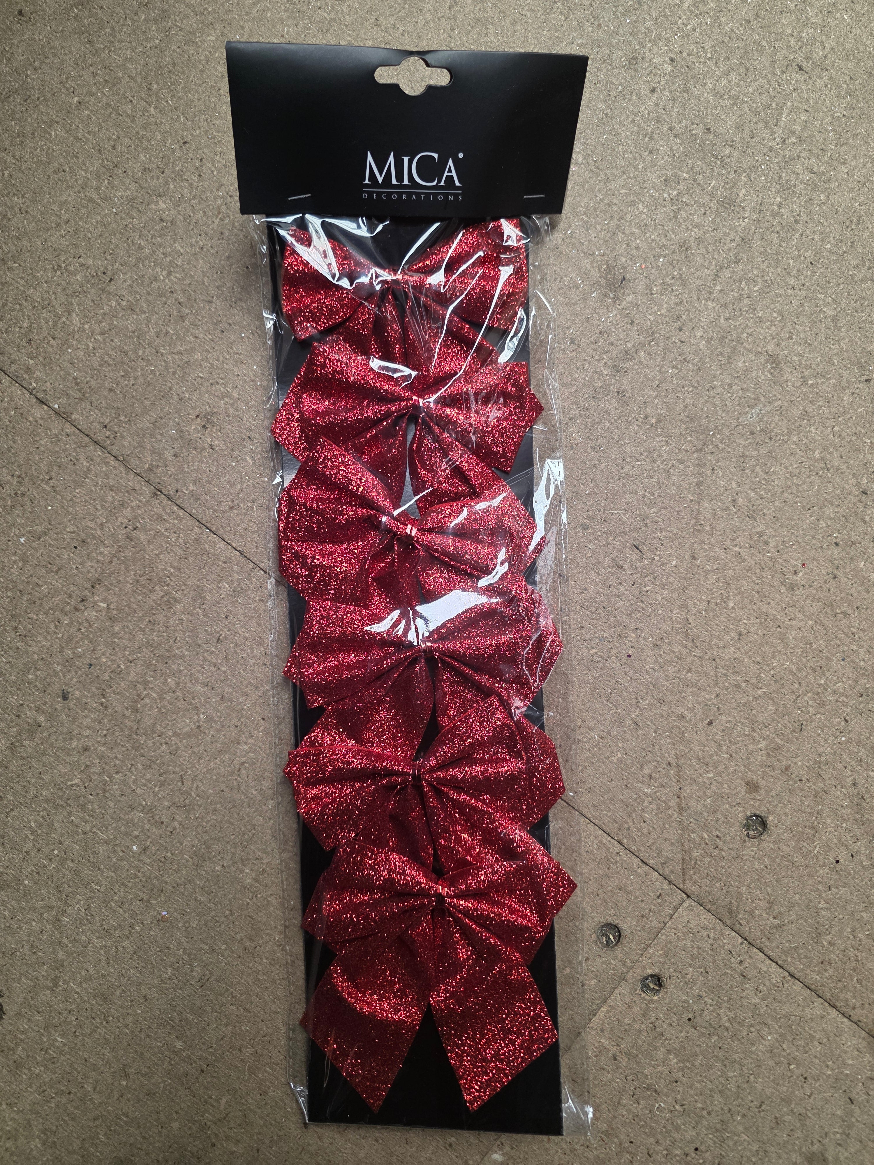 Bow Glitter Red 10x12cm X6  (PACK OF 3)