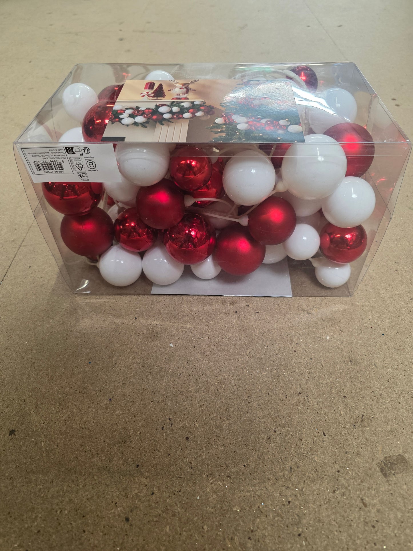 Garland Bauble Unbreakable Red & White 180cm