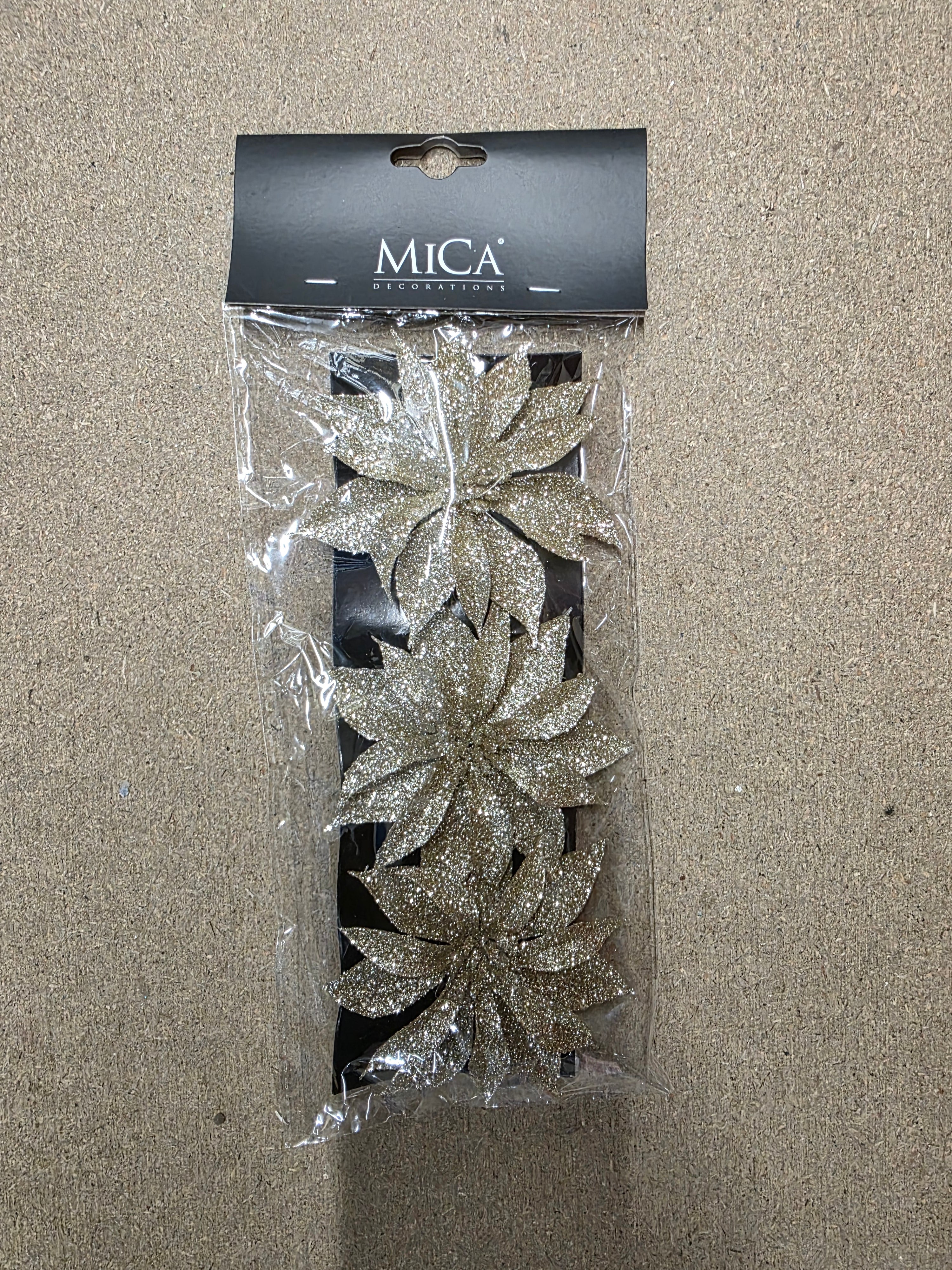 Clip Poinsettia X3 Champagne 10x3cm (PACK OF 3)