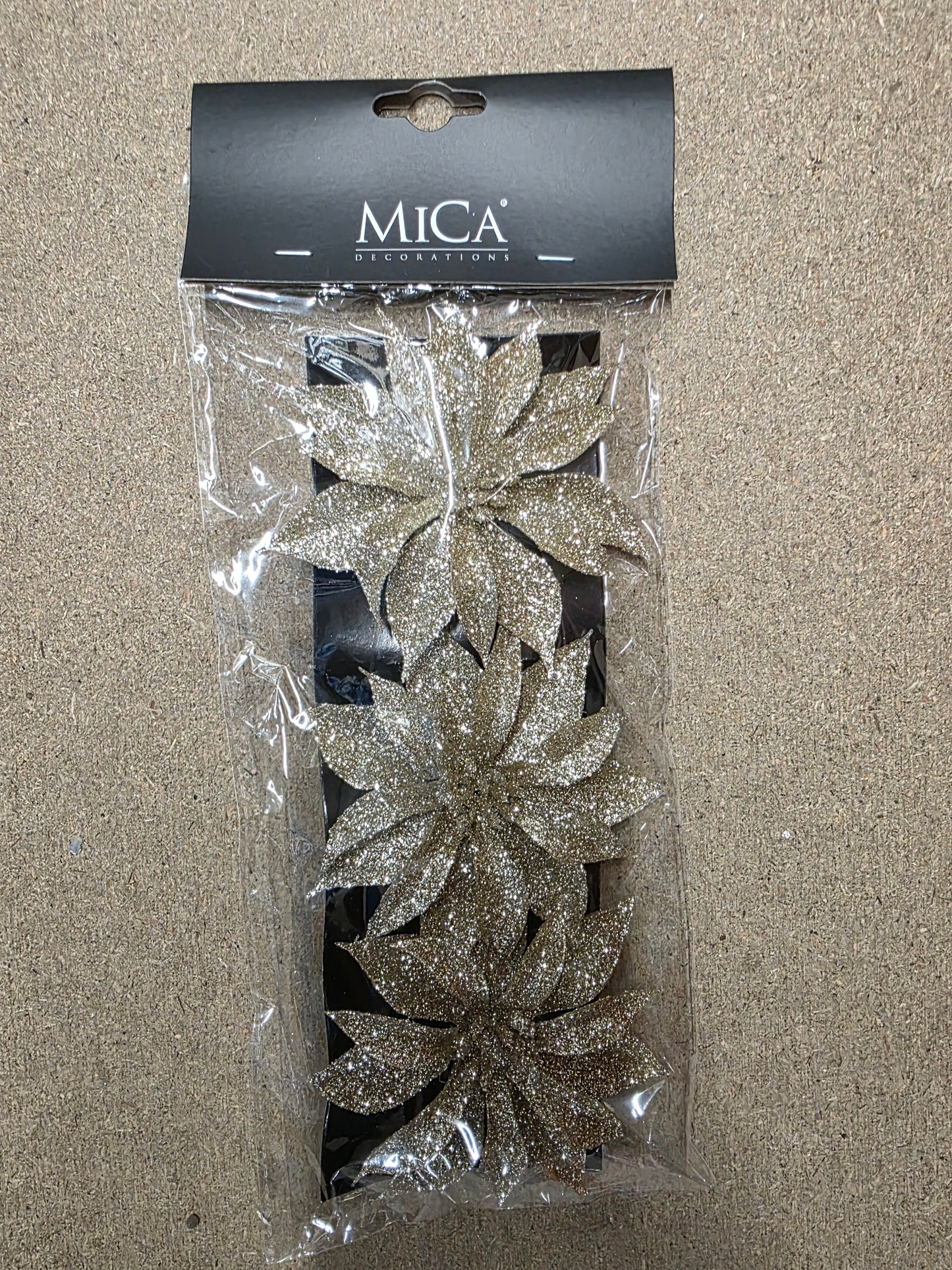 Clip Poinsettia X3 Champagne 10x3cm