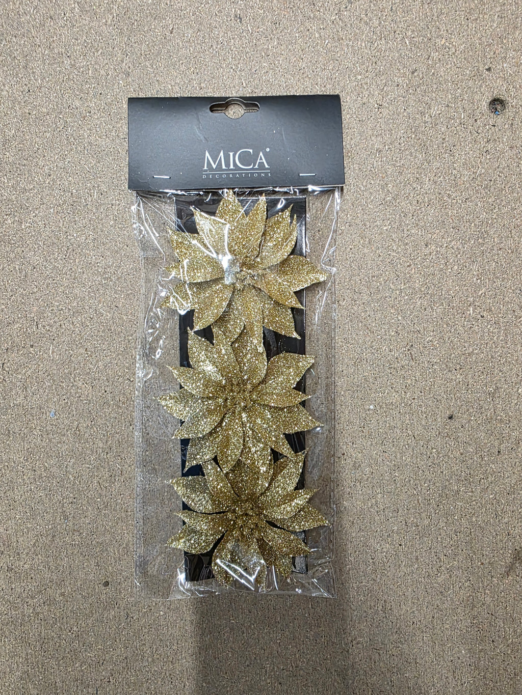 Clip Poinsettia X3 Gold 10x3cm (PACK OF 3)