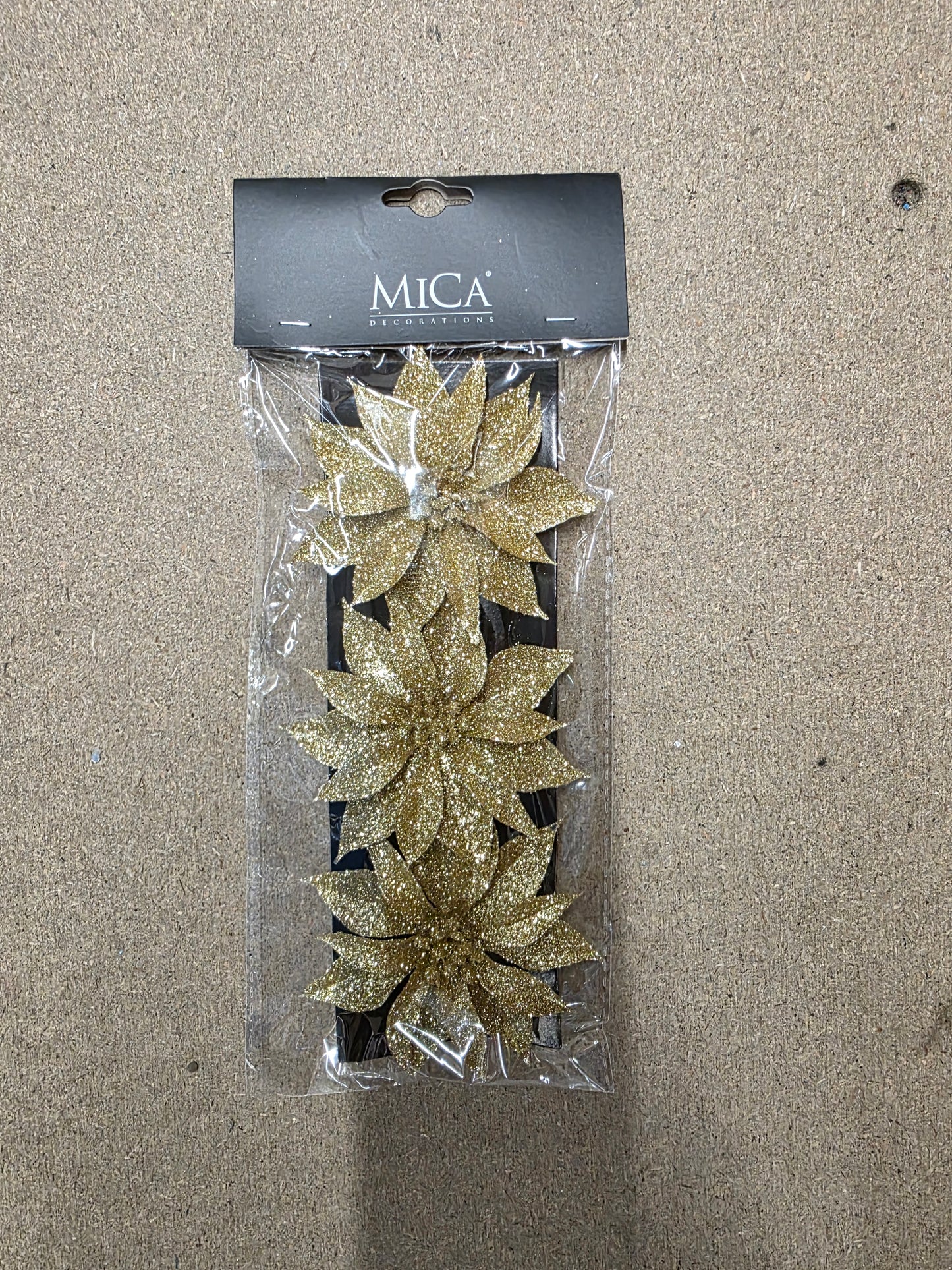 Clip Poinsettia X3 Gold 10x3cm (PACK OF 3)