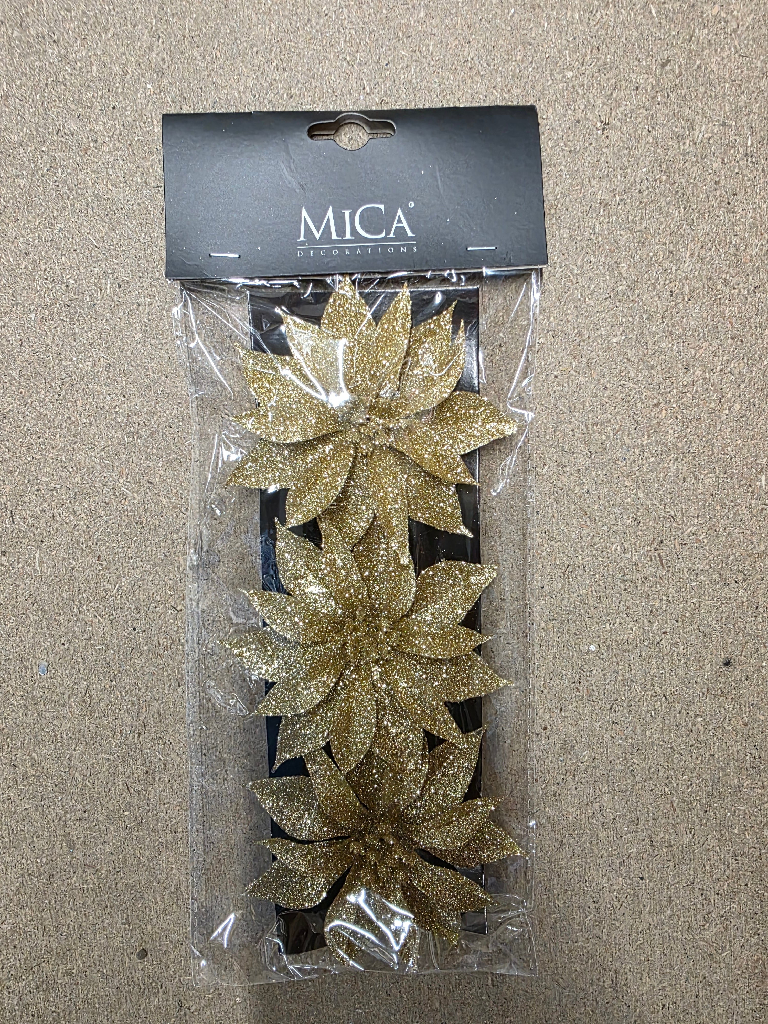 Clip Poinsettia X3 Gold 10x3cm (PACK OF 3)
