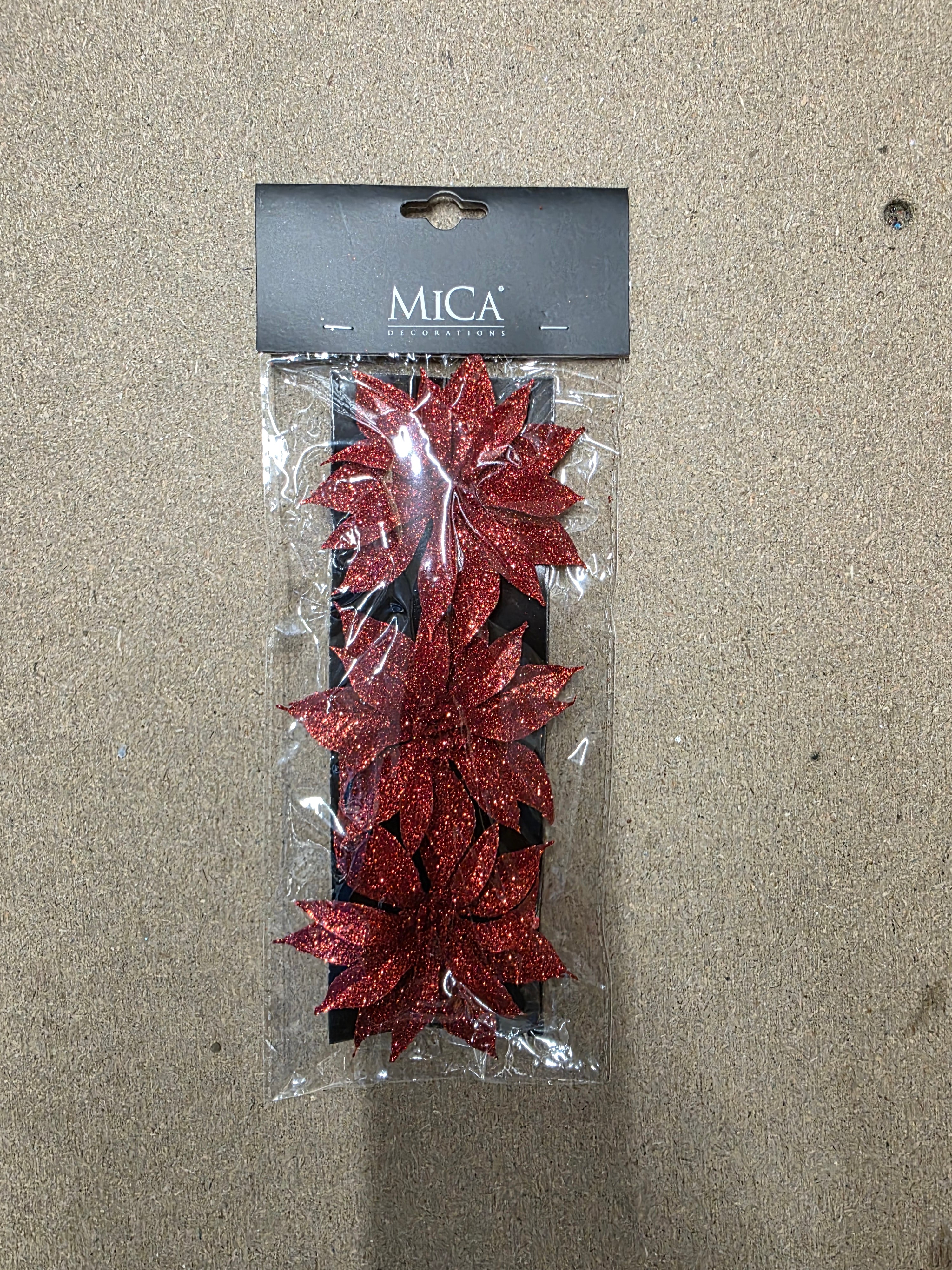 Clip Poinsettia X3 Red 10x3cm (PACK OF 3)