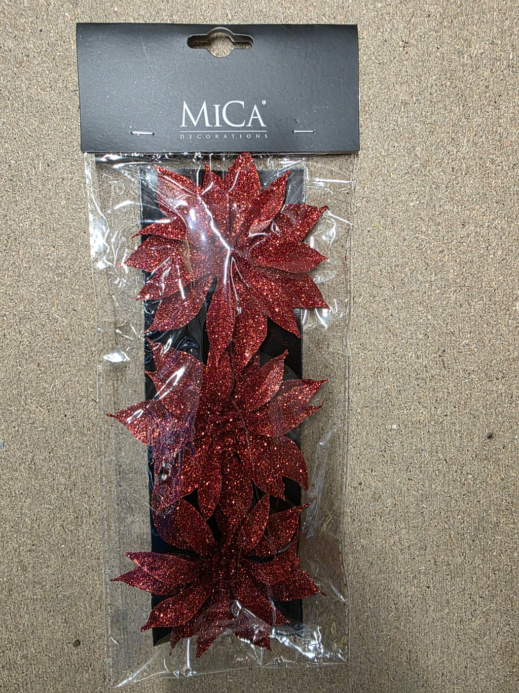 Clip Poinsettia X3 Red 10x3cm (PACK OF 3)