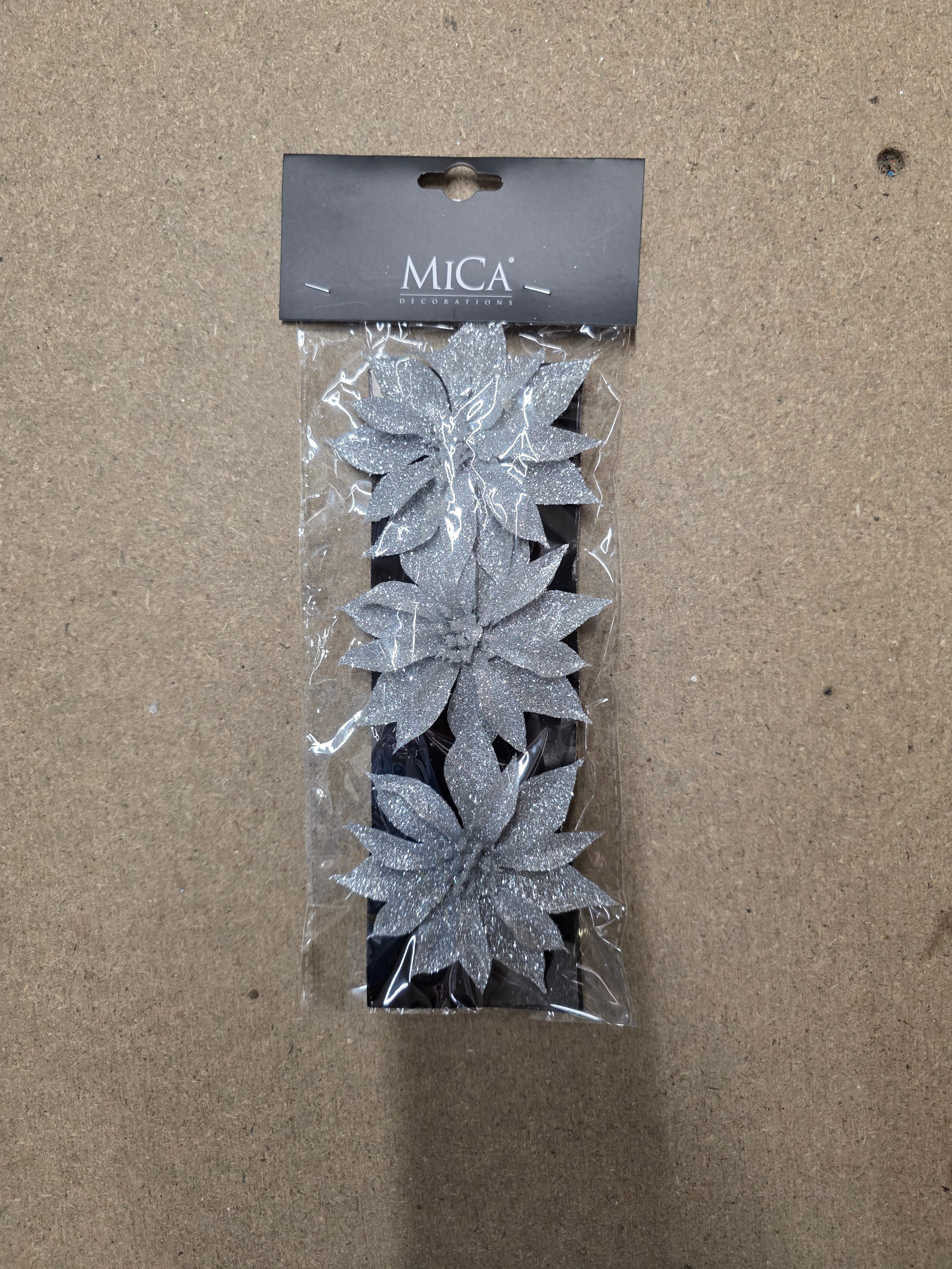 Clip Poinsettia X3 Silver 10x3cm (PACK OF 3)