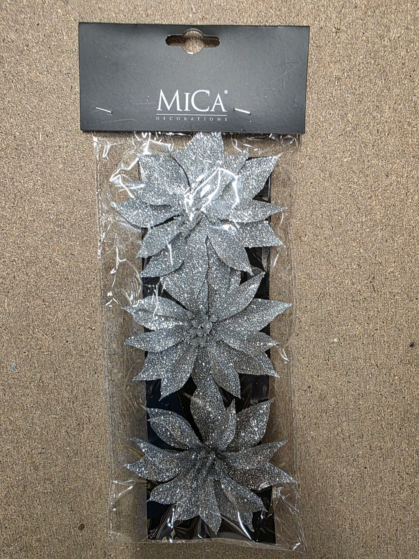 Clip Poinsettia X3 Silver 10x3cm