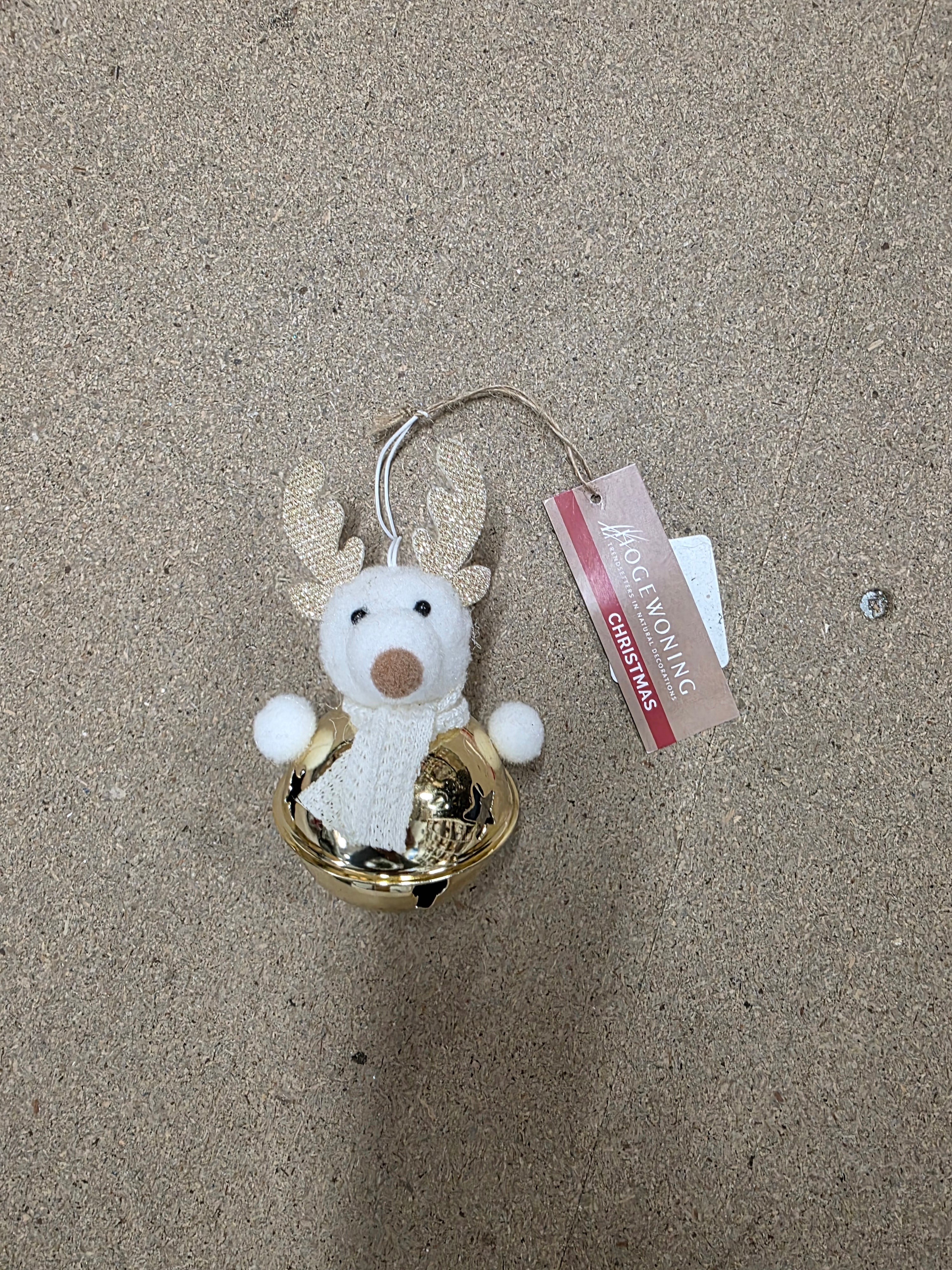 Deco Hanging Bell Reindeer Gold 13cm (PACK OF 2)
