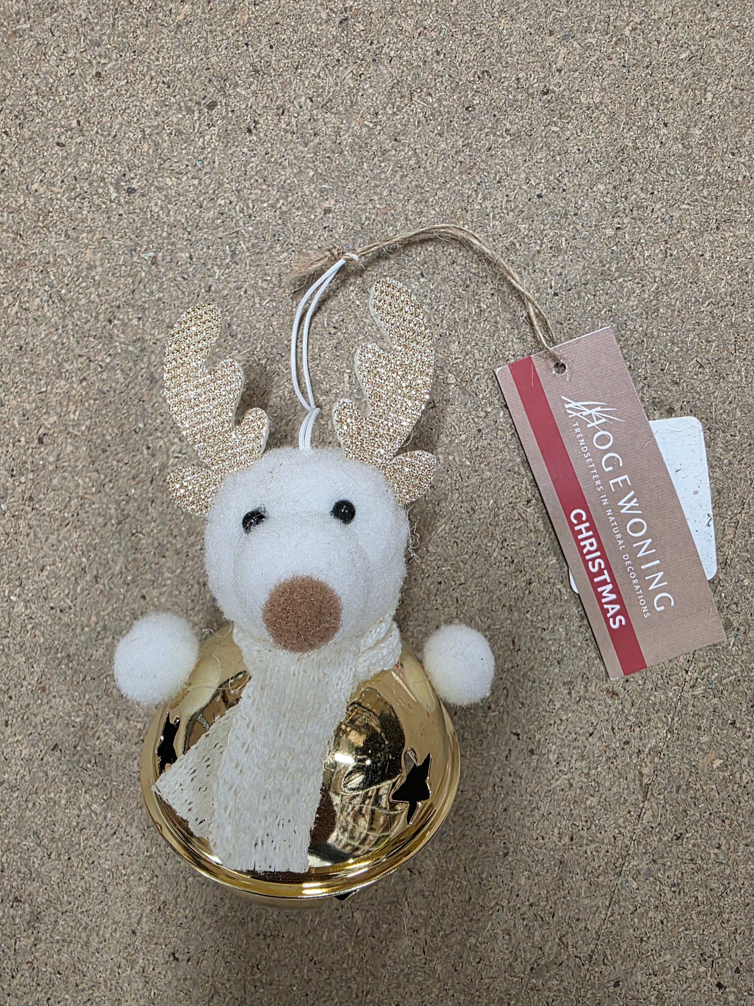 Deco Hanging Bell Reindeer Gold 13cm (PACK OF 2)