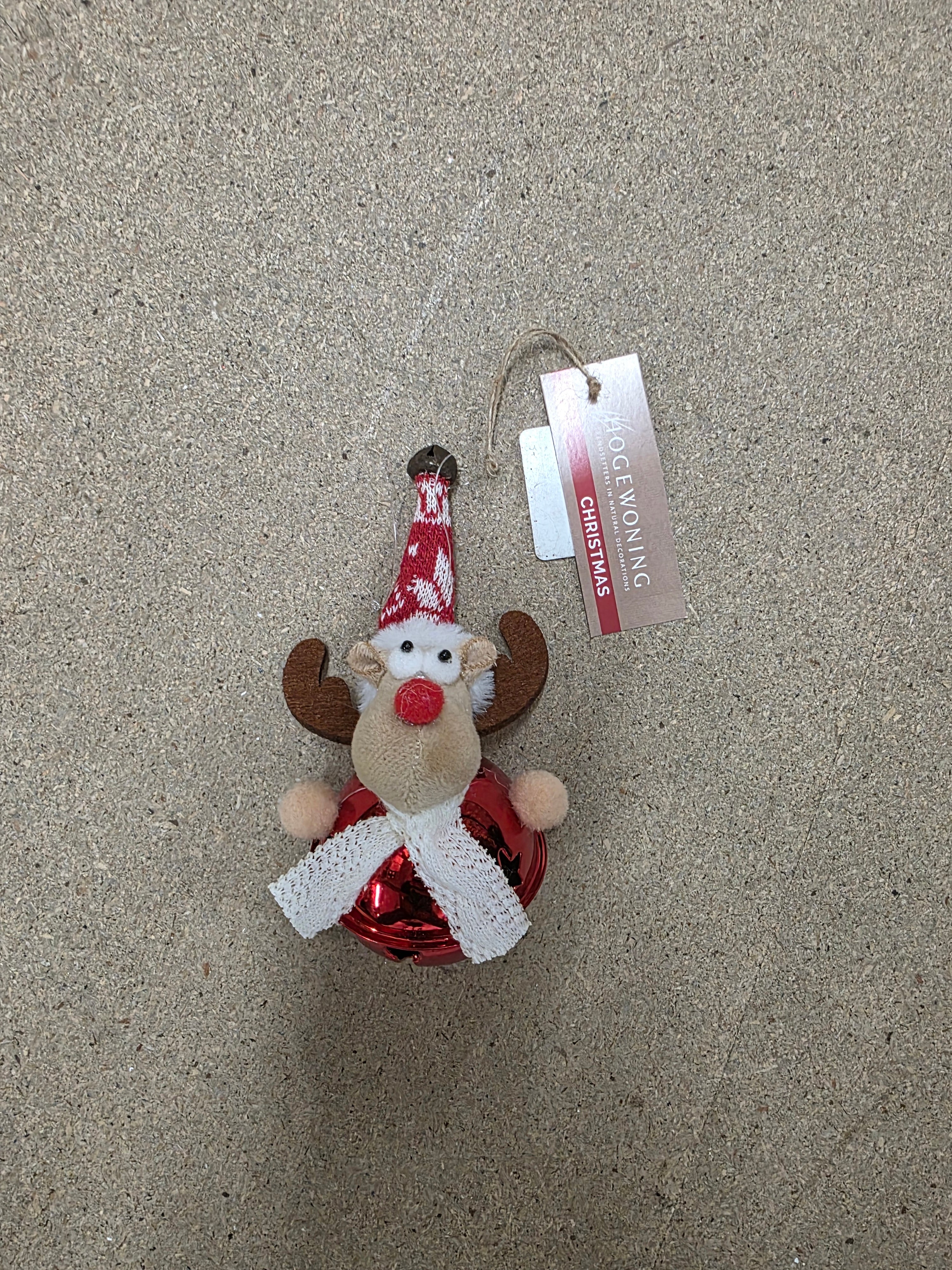 Deco Hanging Bell Reindeer Red 13cm (PACK OF 2)
