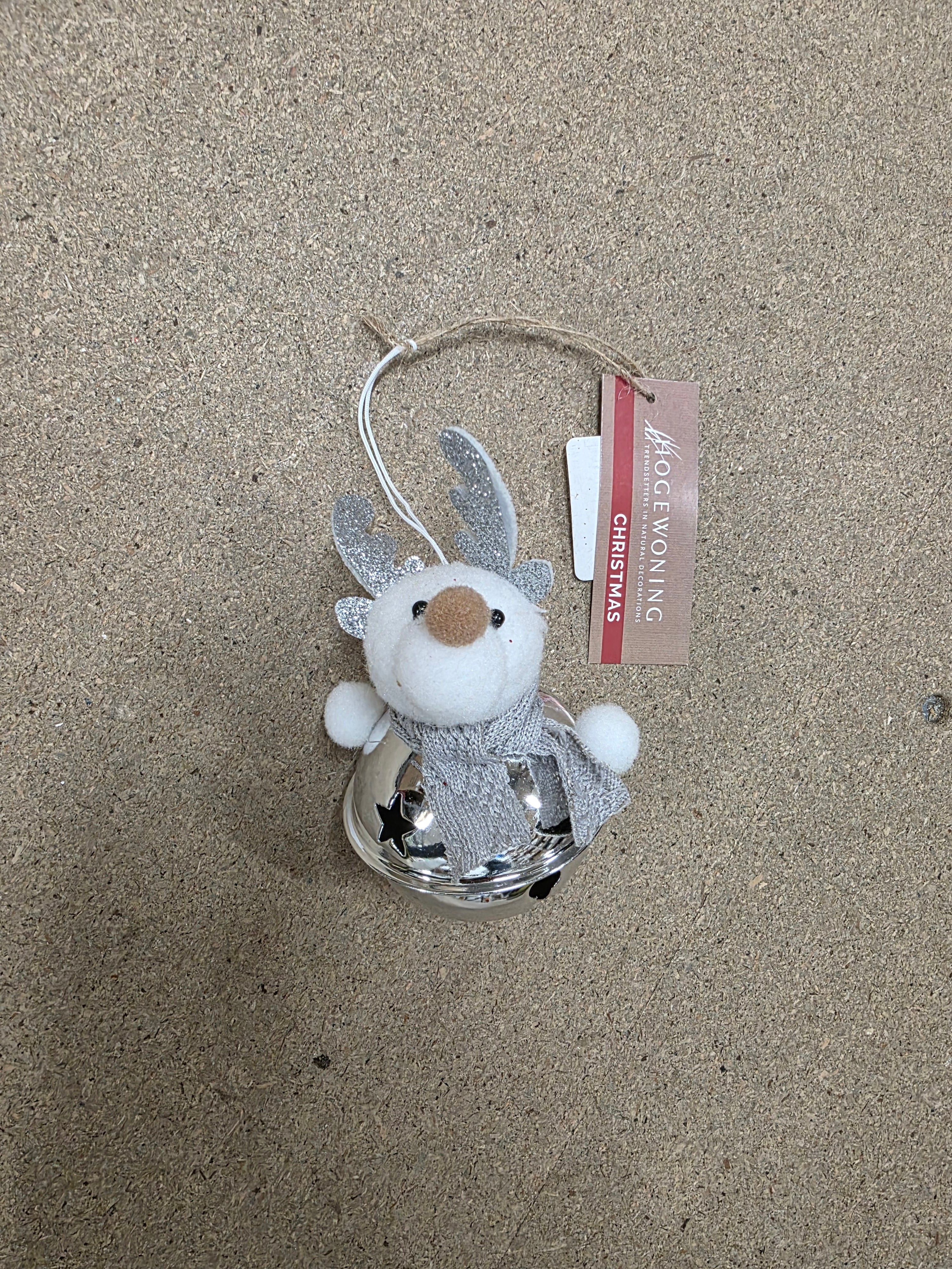 Deco Hanging Bell Reindeer Silver 13cm (PACK OF 2)