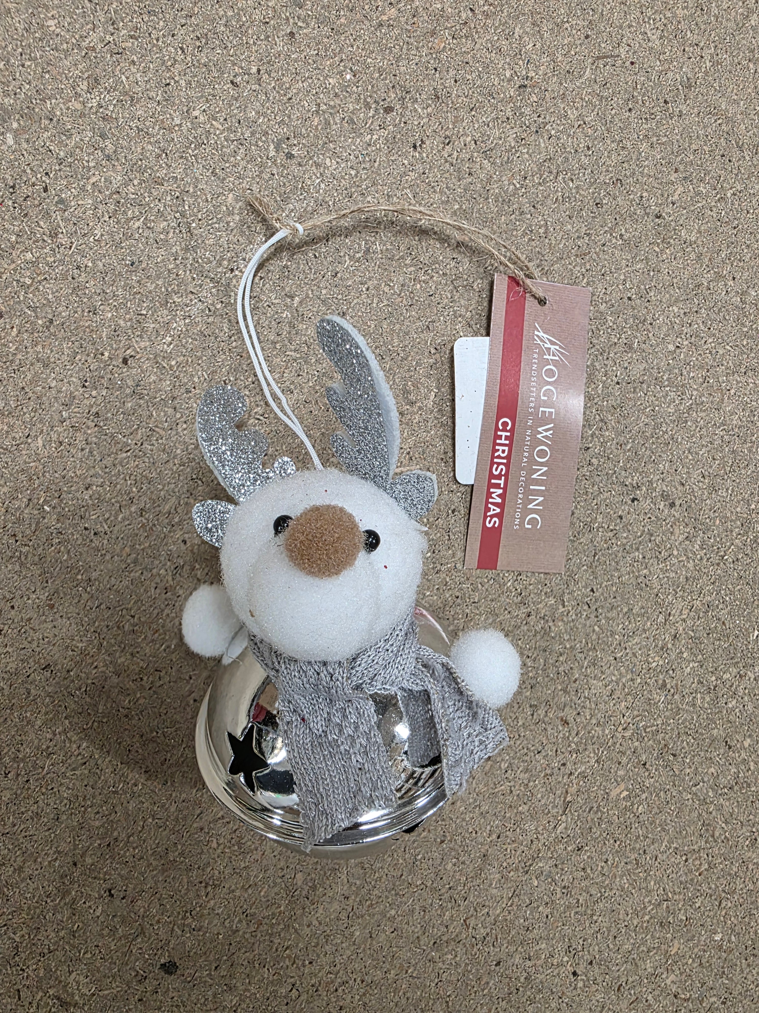 Deco Hanging Bell Reindeer Silver 13cm (PACK OF 2)