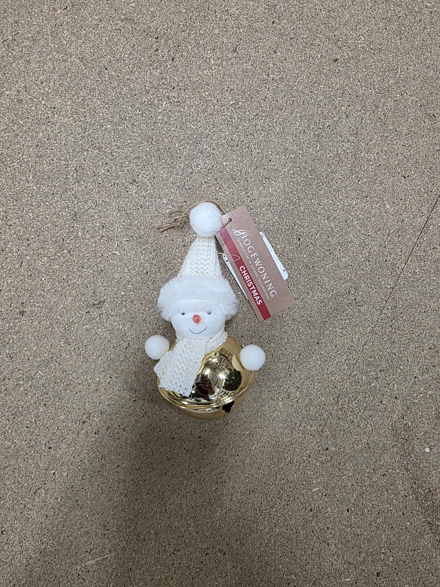 Deco Hanging Bell Snowman Gold 13cm