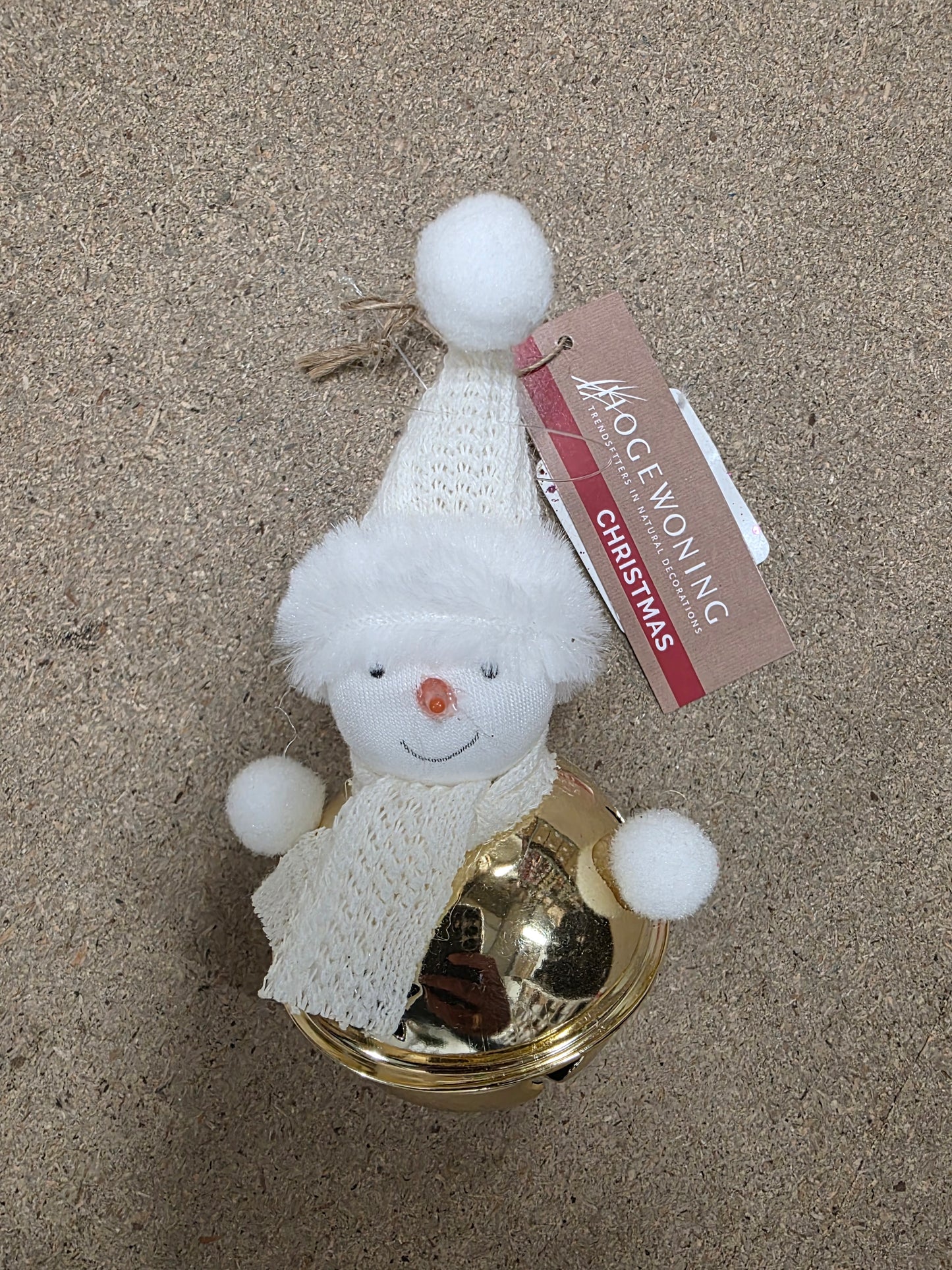 Deco Hanging Bell Snowman Gold 13cm