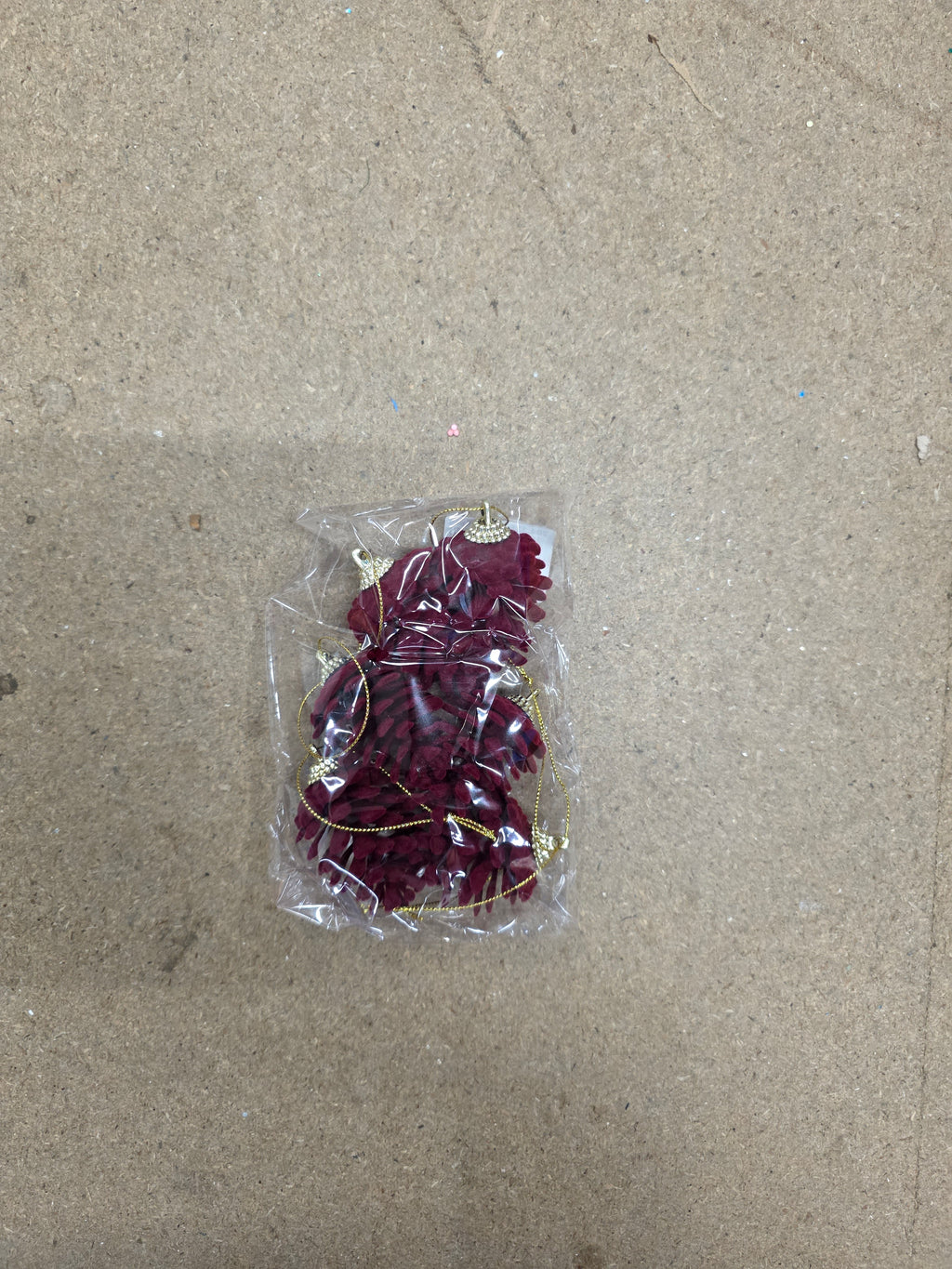 Flock Pine Cones Hang Burgundy X6