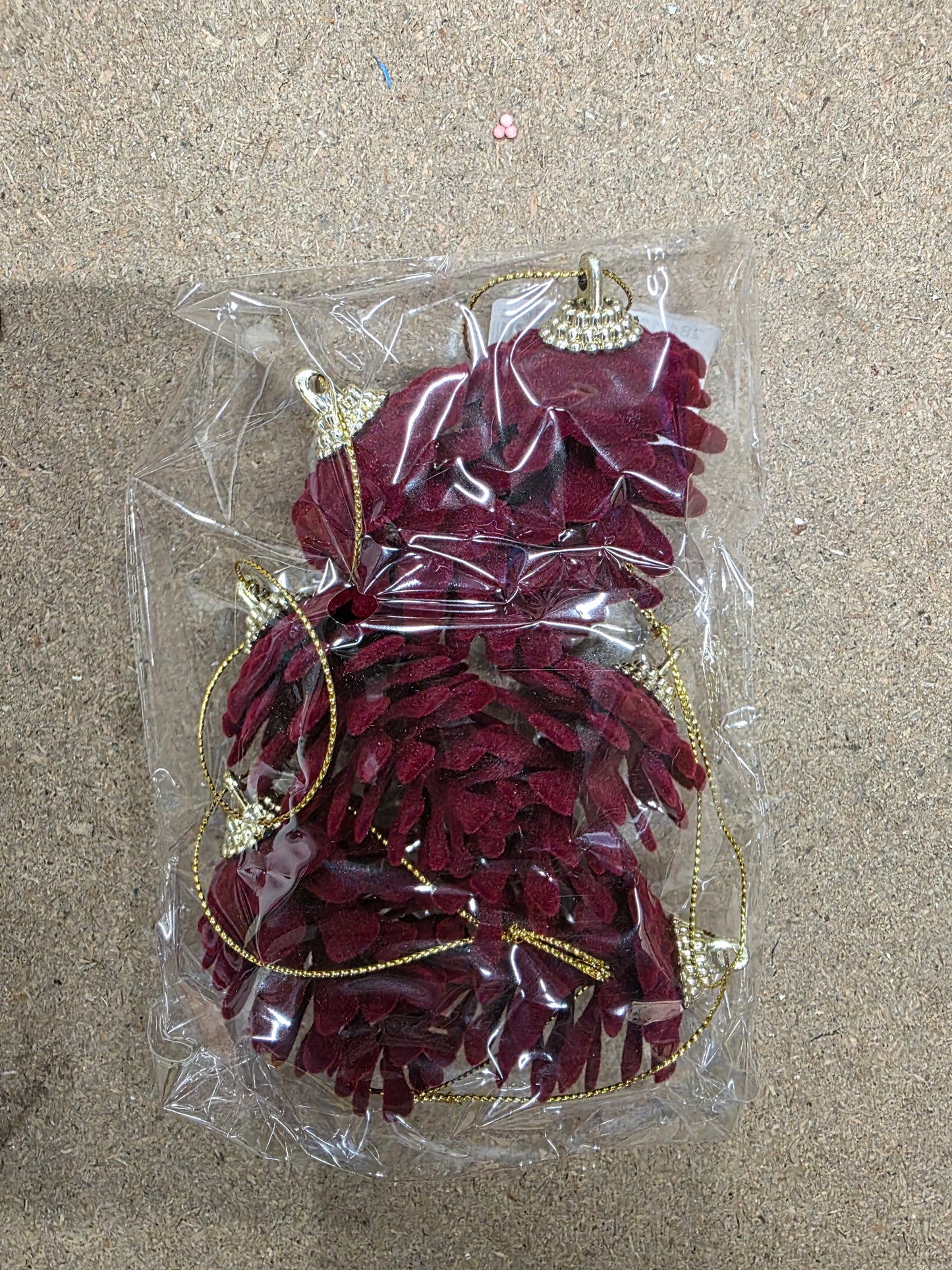 Flock Pine Cones Hang Burgundy X6
