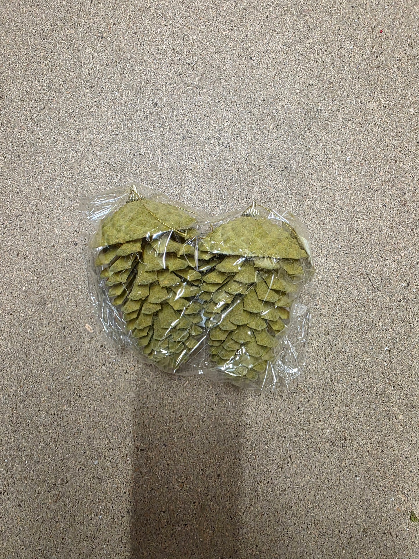 Flock Pine Cones Hang Green X2