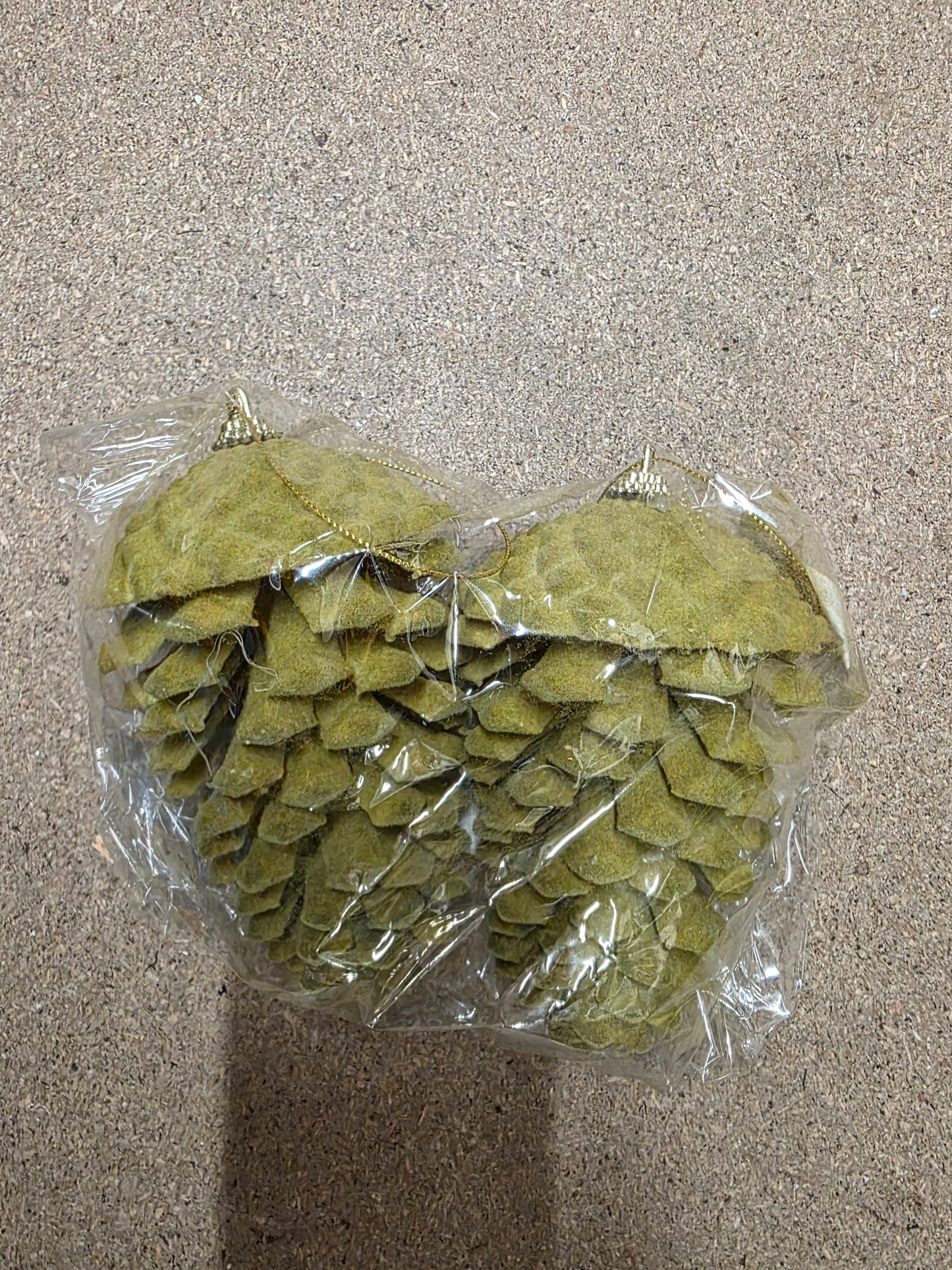 Flock Pine Cones Hang Green X2