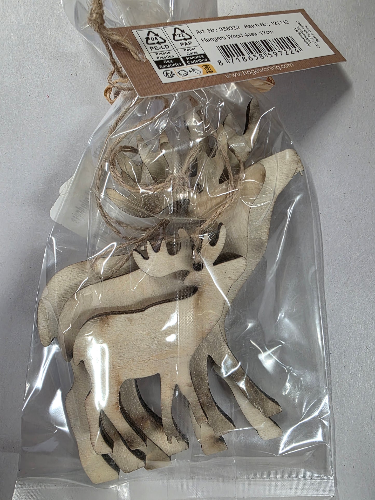 Hangers Wood Natural Reindeers 12cm