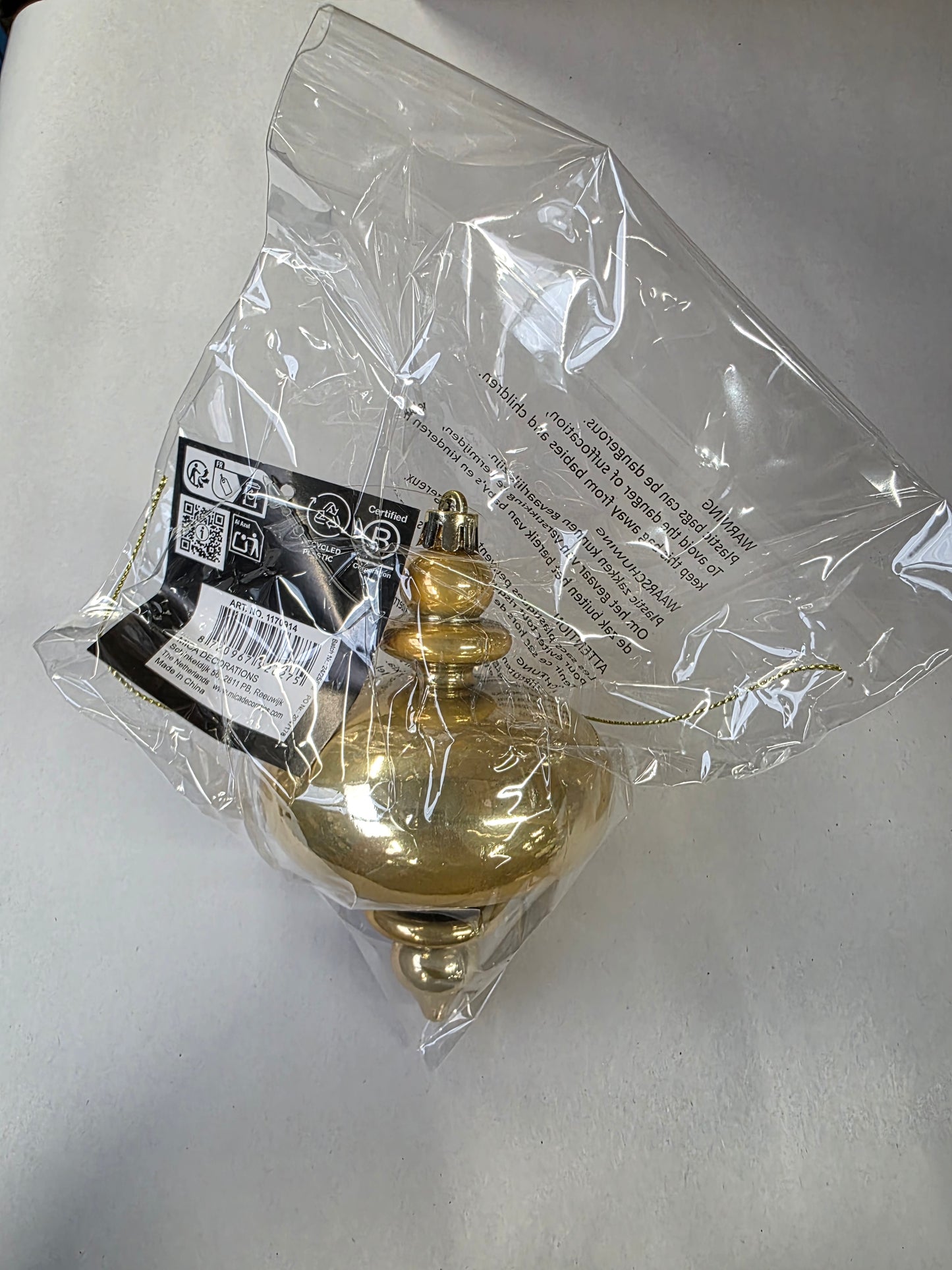 Hanging Finial Gold Pearl 15 X 8cm