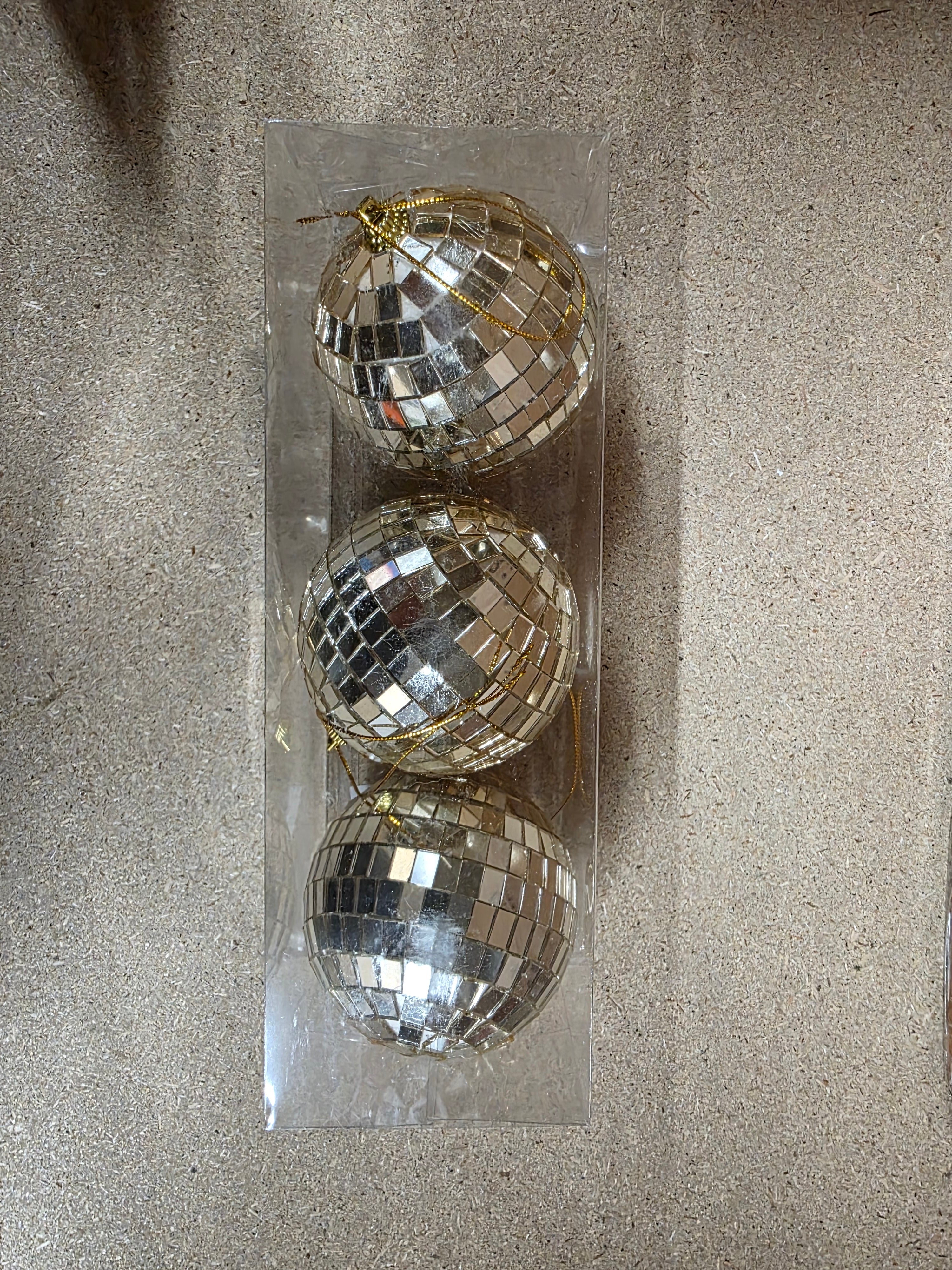 Bauble Mirror Ball X3 Champagne 8cm