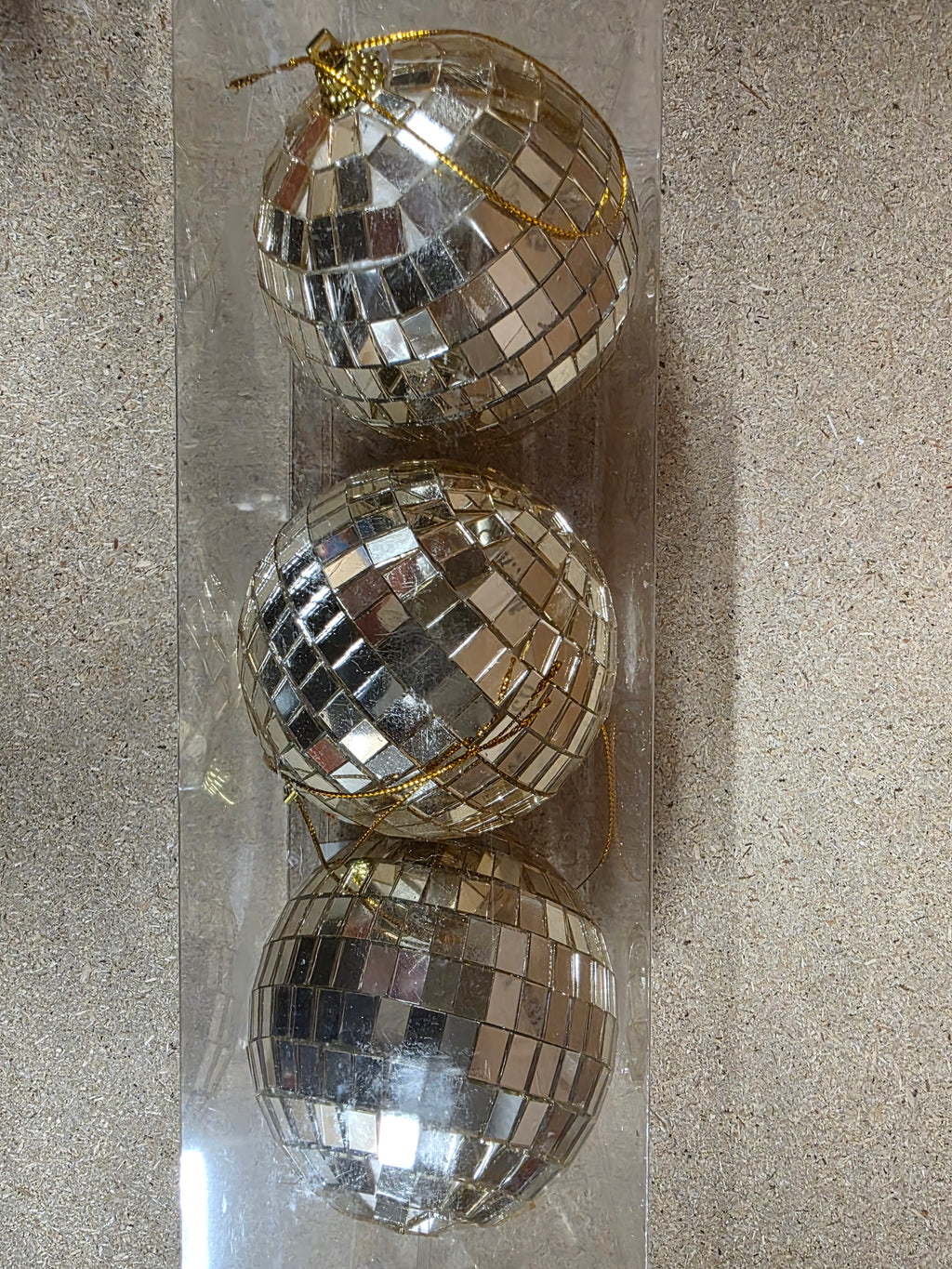 Bauble Mirror Ball X3 Champagne 8cm