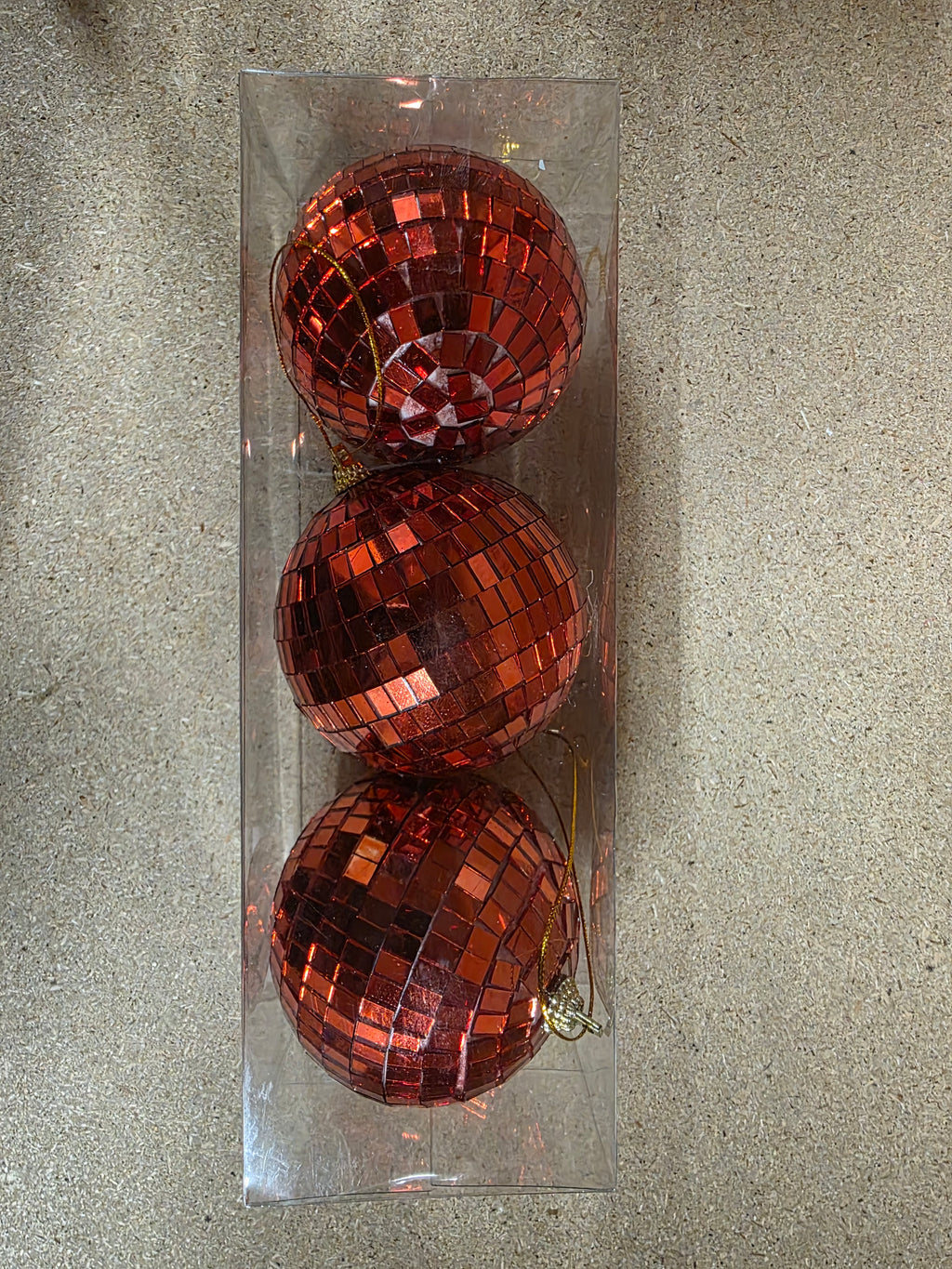Bauble Mirror Ball X3 Red 8cm