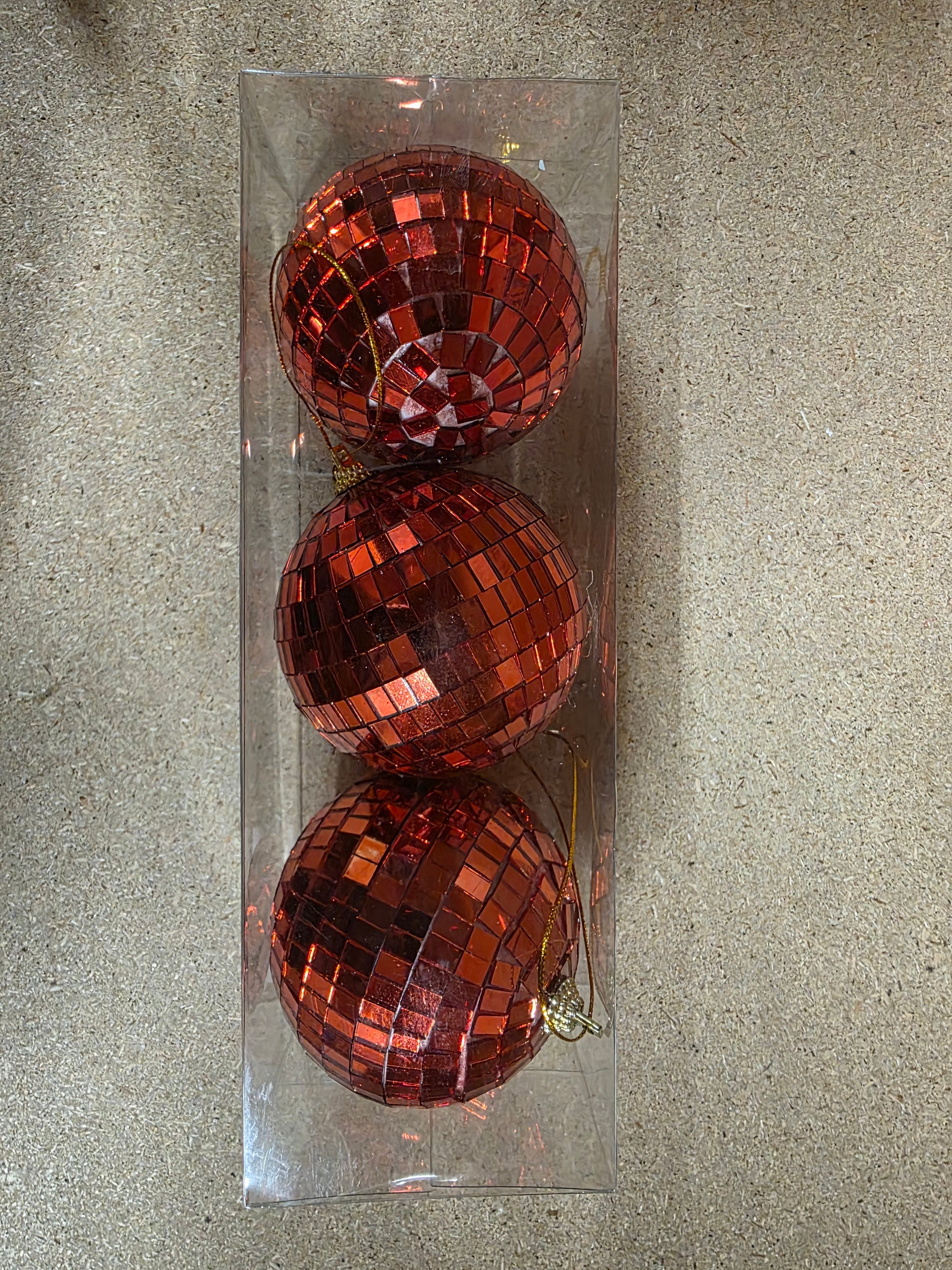 Bauble Mirror Ball X3 Red 8cm