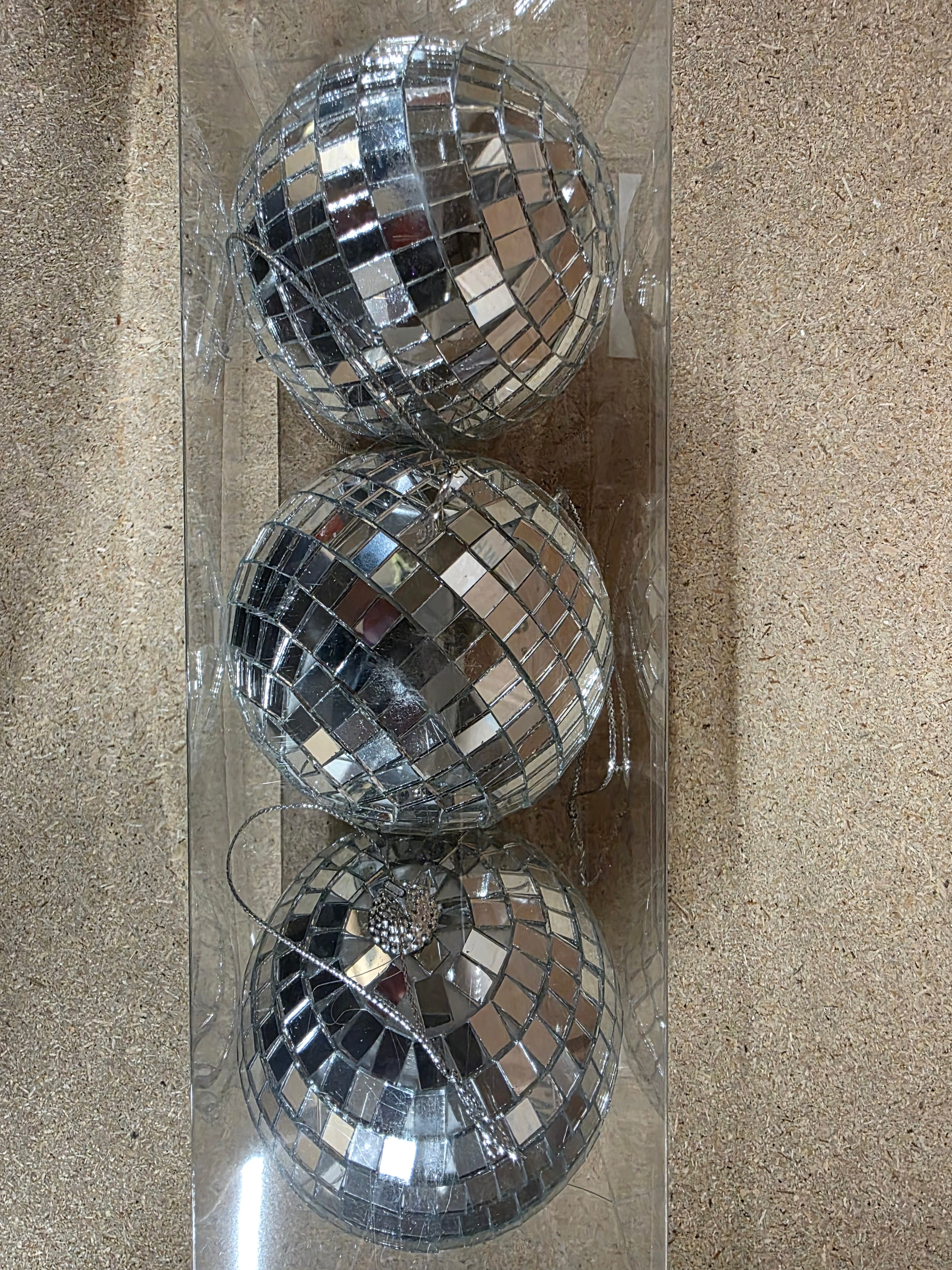 Bauble Mirror Ball X3 Silver 8cm