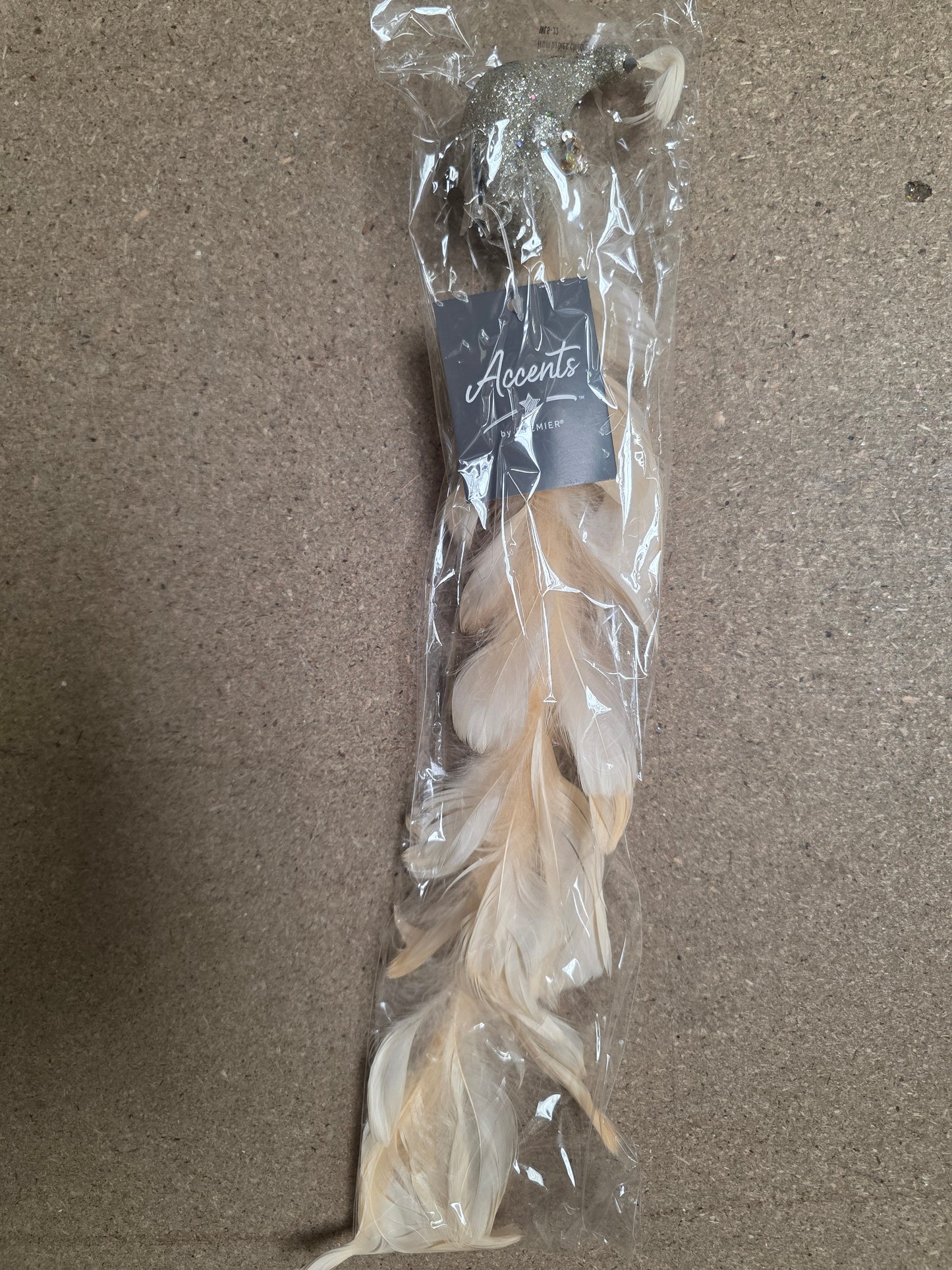 Peacock Bird Gold Glitter On Clip 38cm