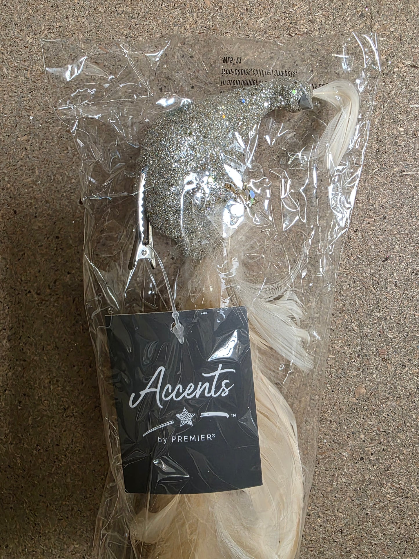 Peacock Bird Gold Glitter On Clip 38cm