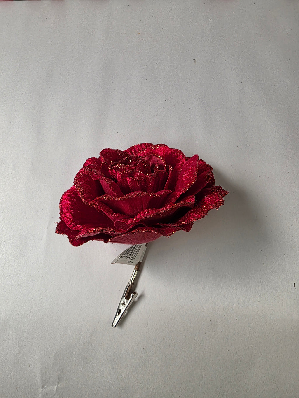 Velvet Rose Red Glitter On Clip 15cm