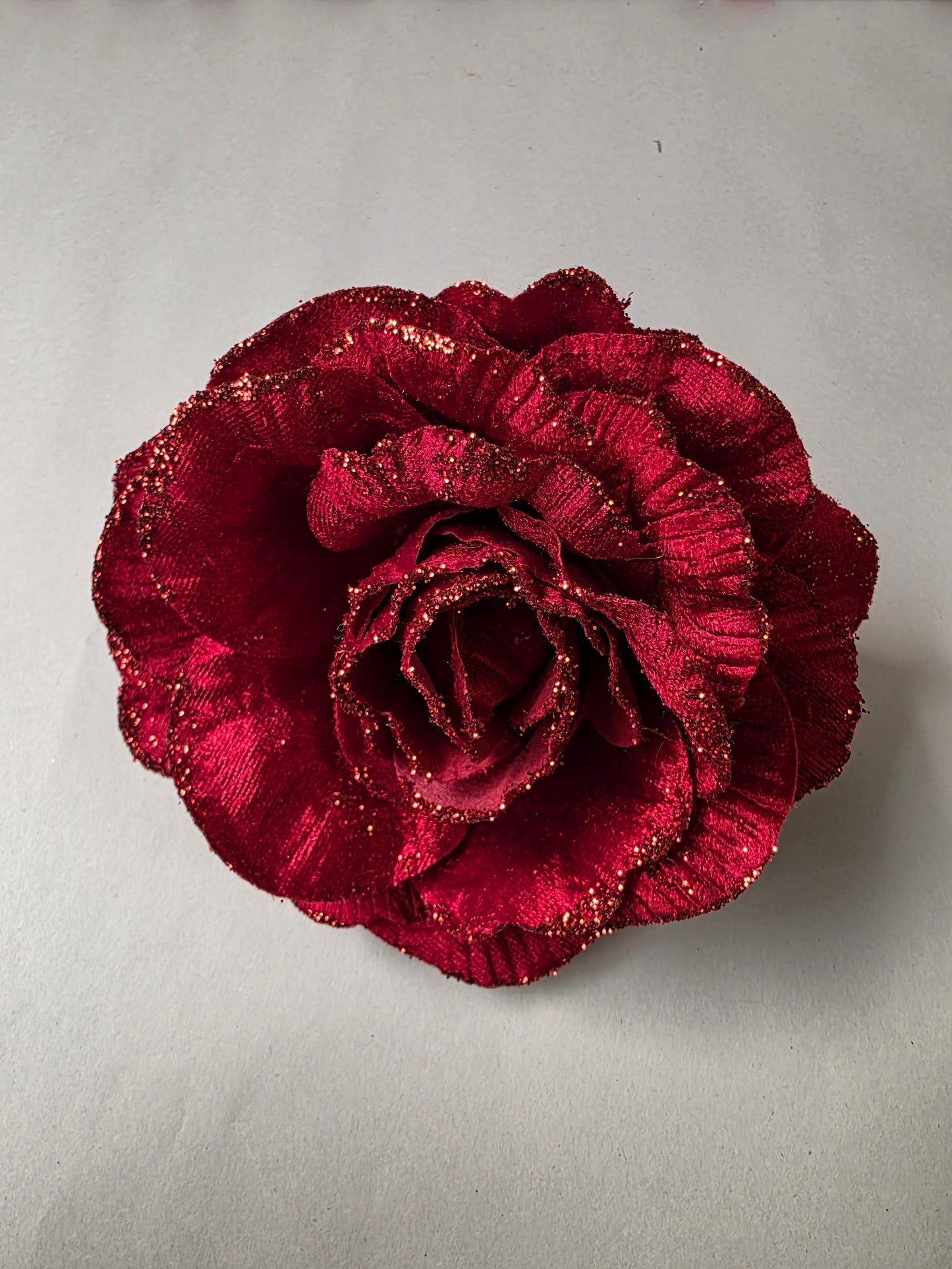 Velvet Rose Red Glitter On Clip 15cm