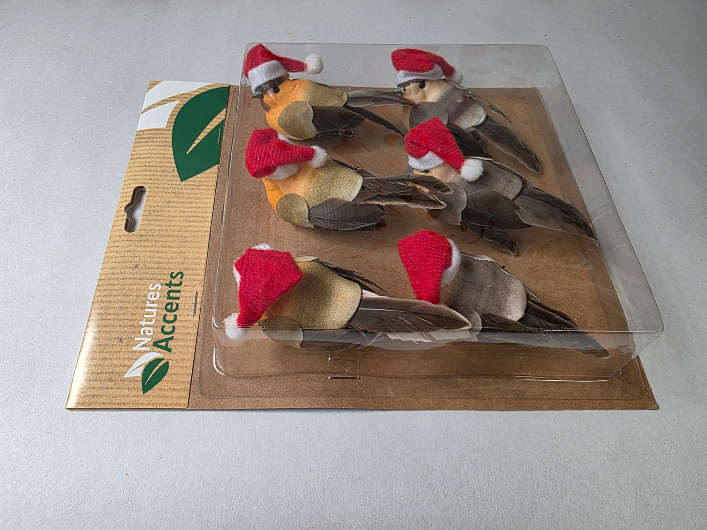 Robin Xmas Hat Birds On Clip 9cm X6