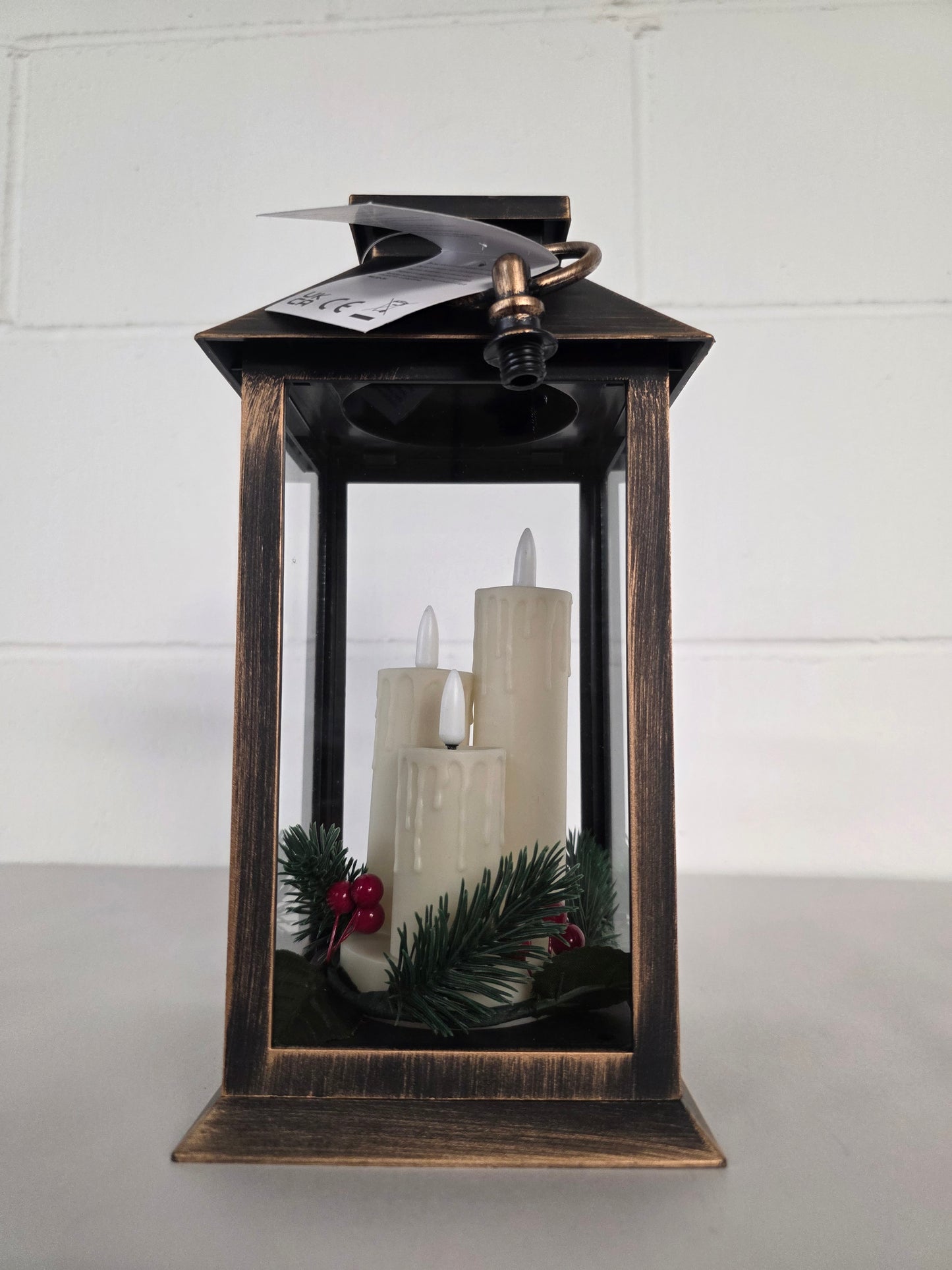 Triple Flicker Lantern 27cm Copper