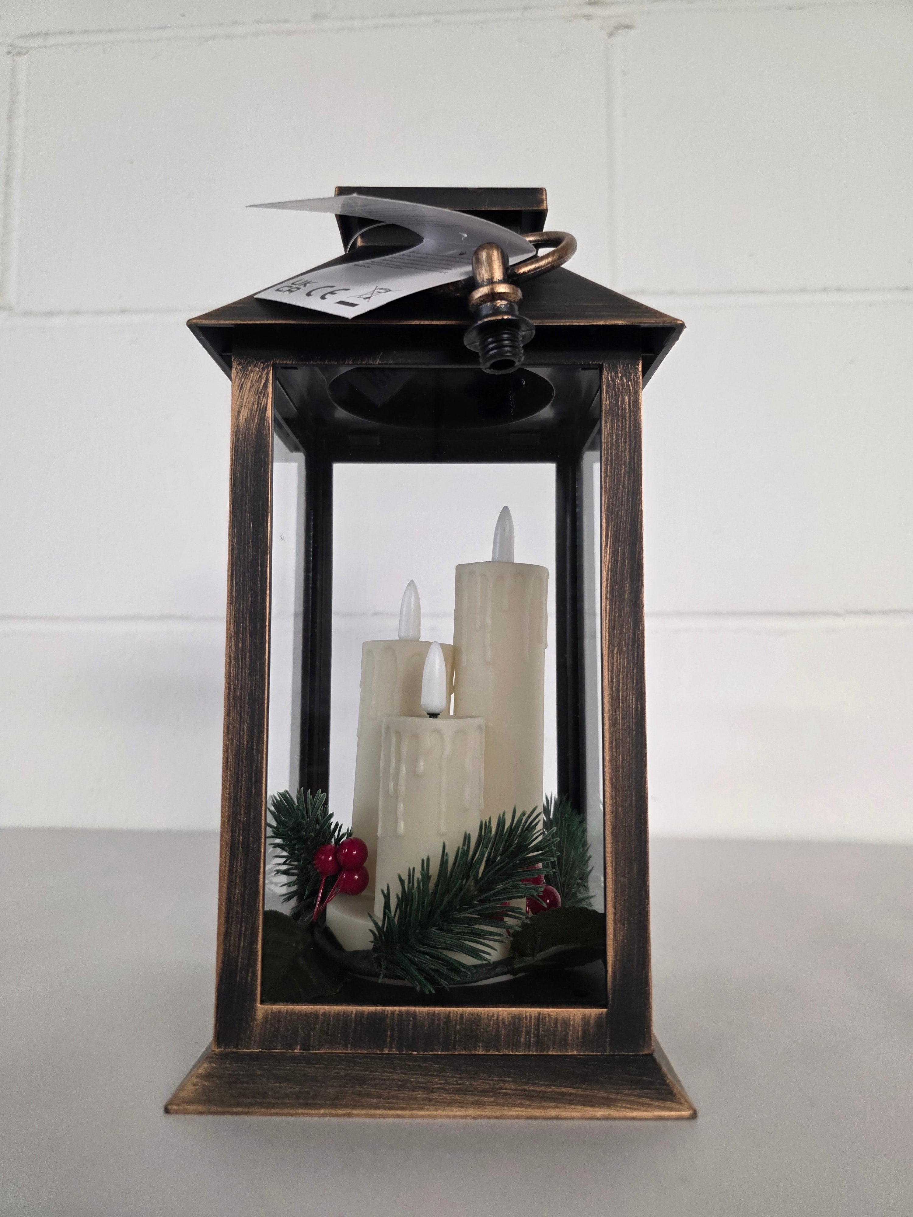 Lantern Triple Flicker 27cm Copper