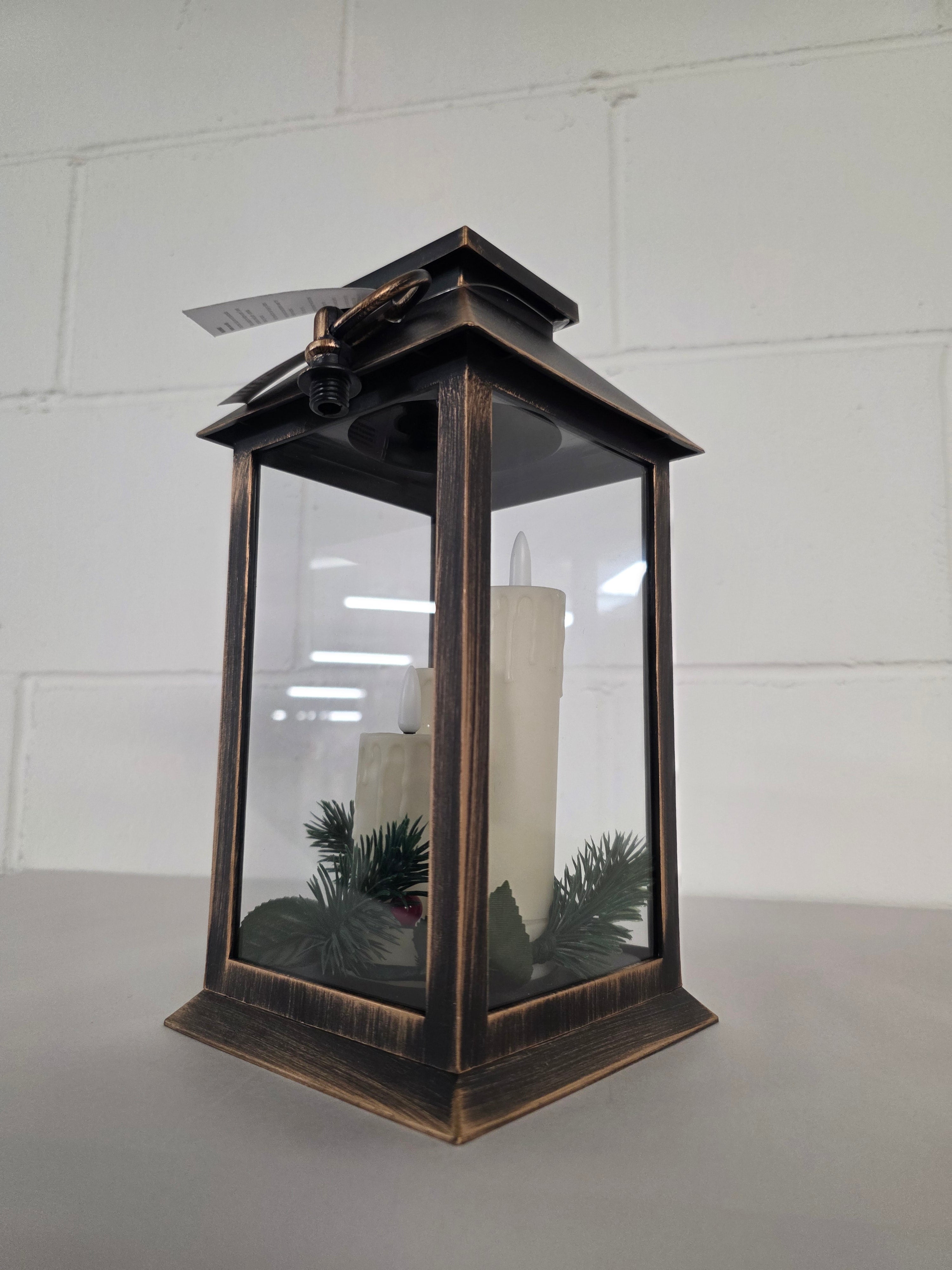 Lantern Triple Flicker 27cm Copper