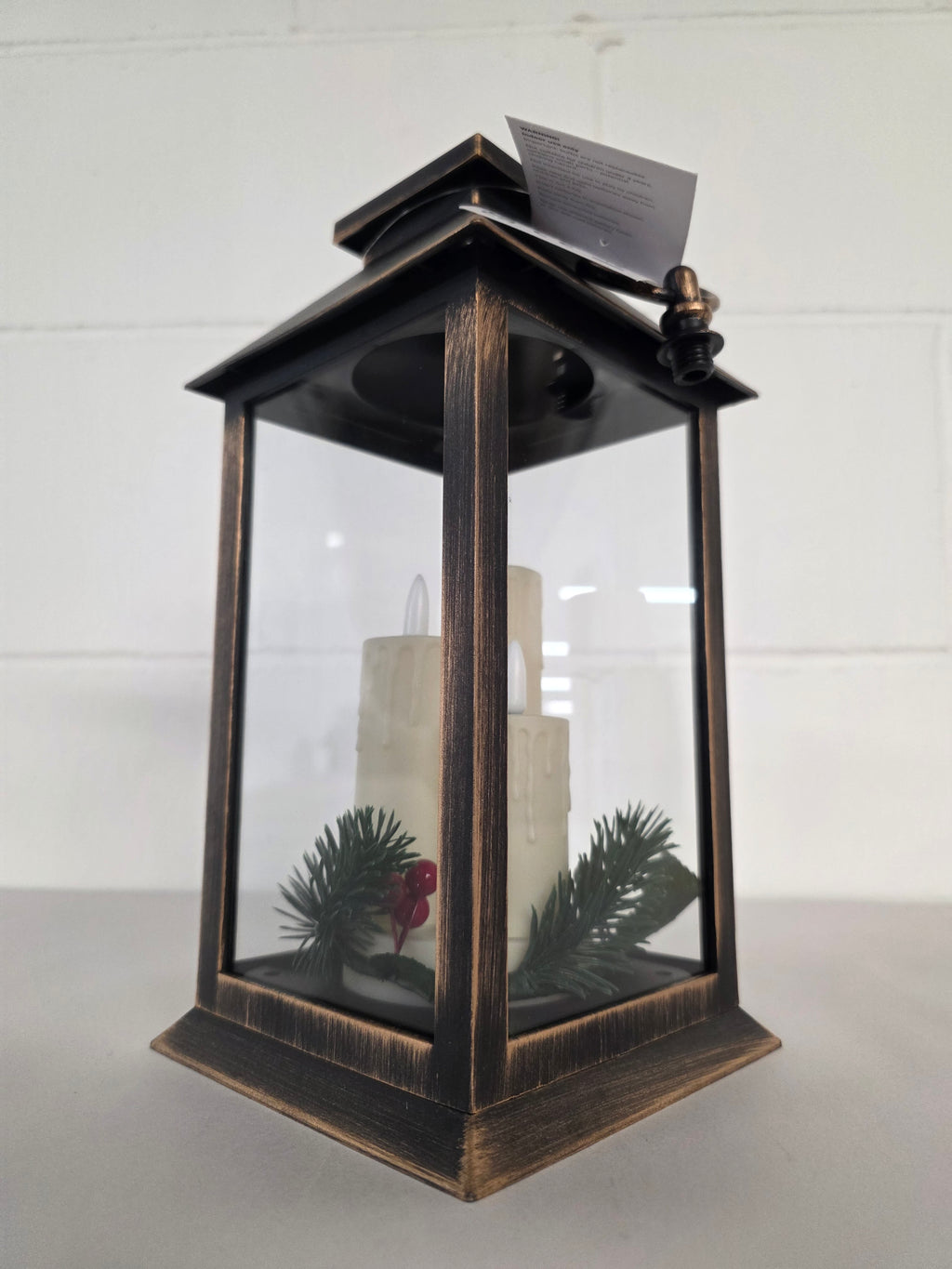 Lantern Triple Flicker 27cm Copper