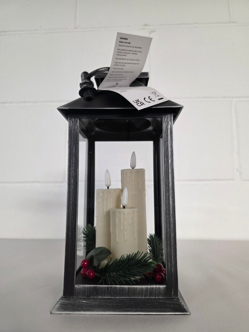 Lantern Triple Flicker 27cm Silver