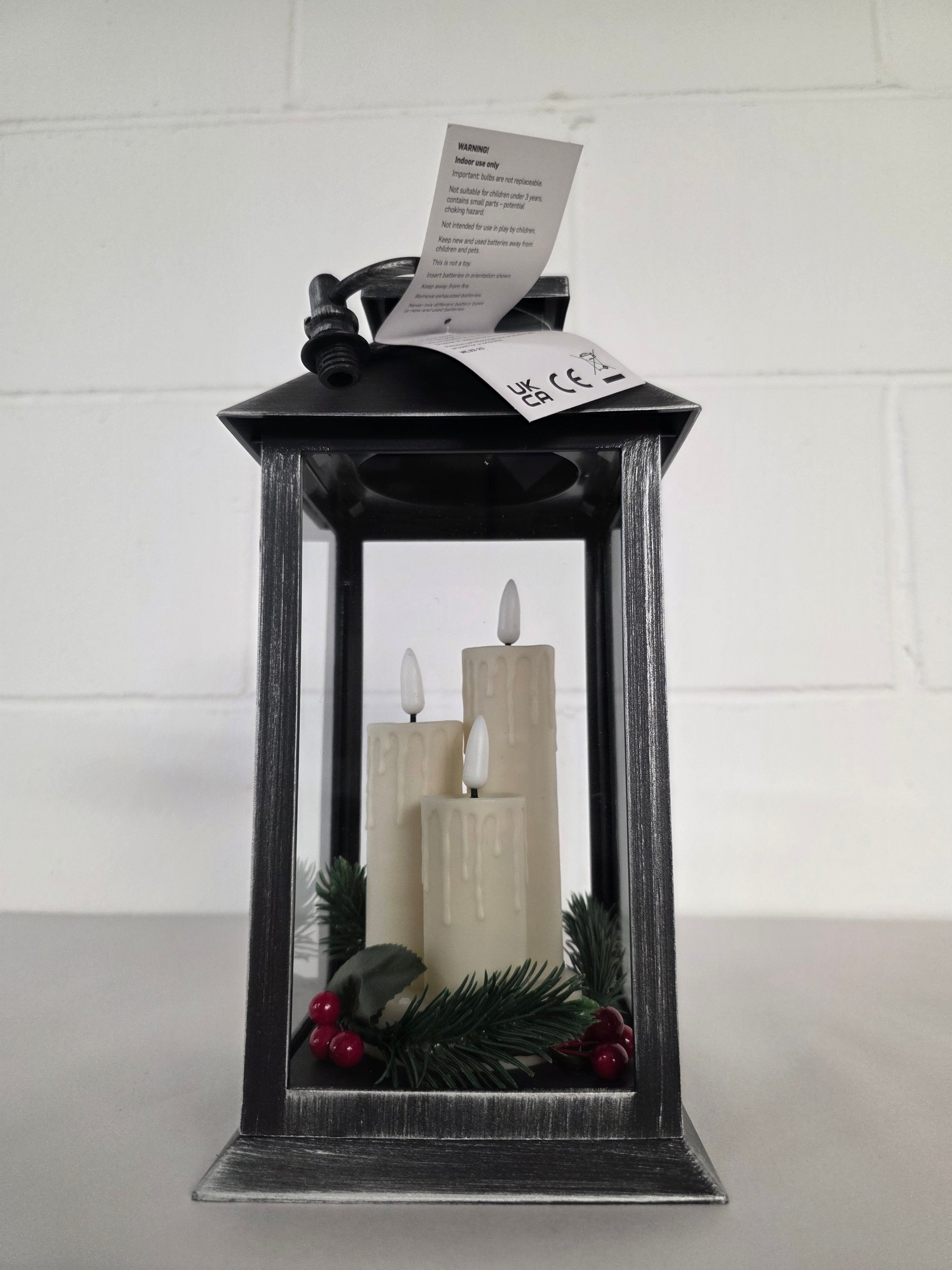 Lantern Triple Flicker 27cm Silver